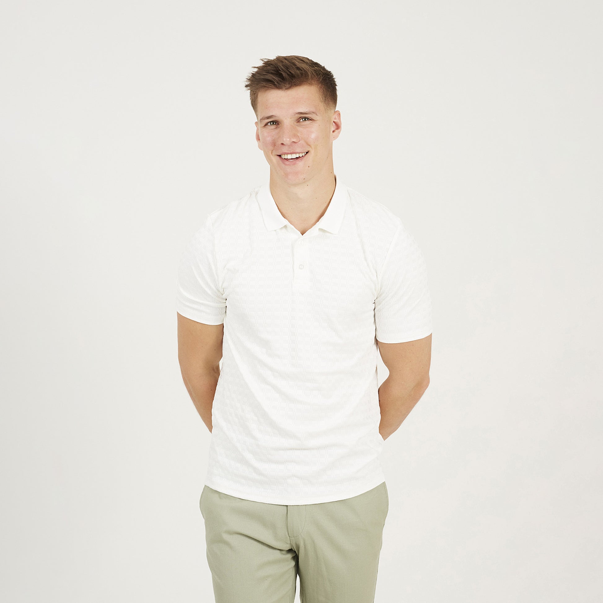 Brave Soul Off White Jacquard Polo Shirt - Off White Image 1