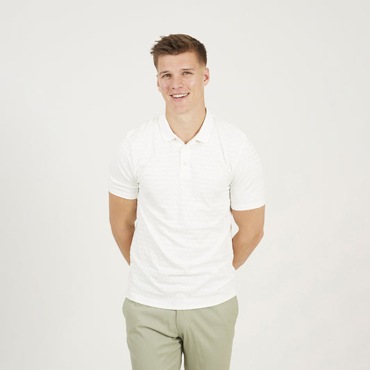 Brave Soul Off White Jacquard Polo Shirt - Off White Image 1