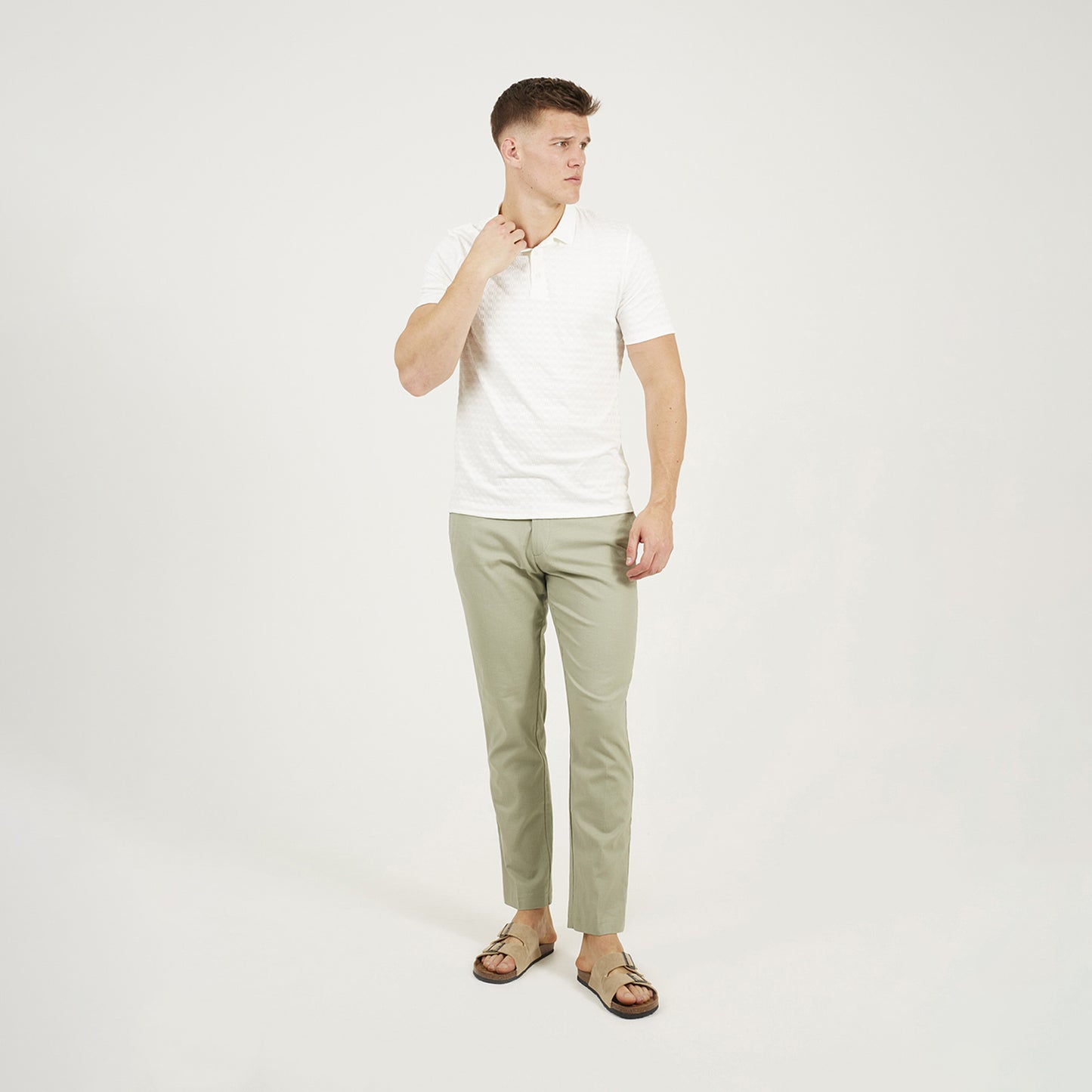 Brave Soul Off White Jacquard Polo Shirt - Off White Image 3