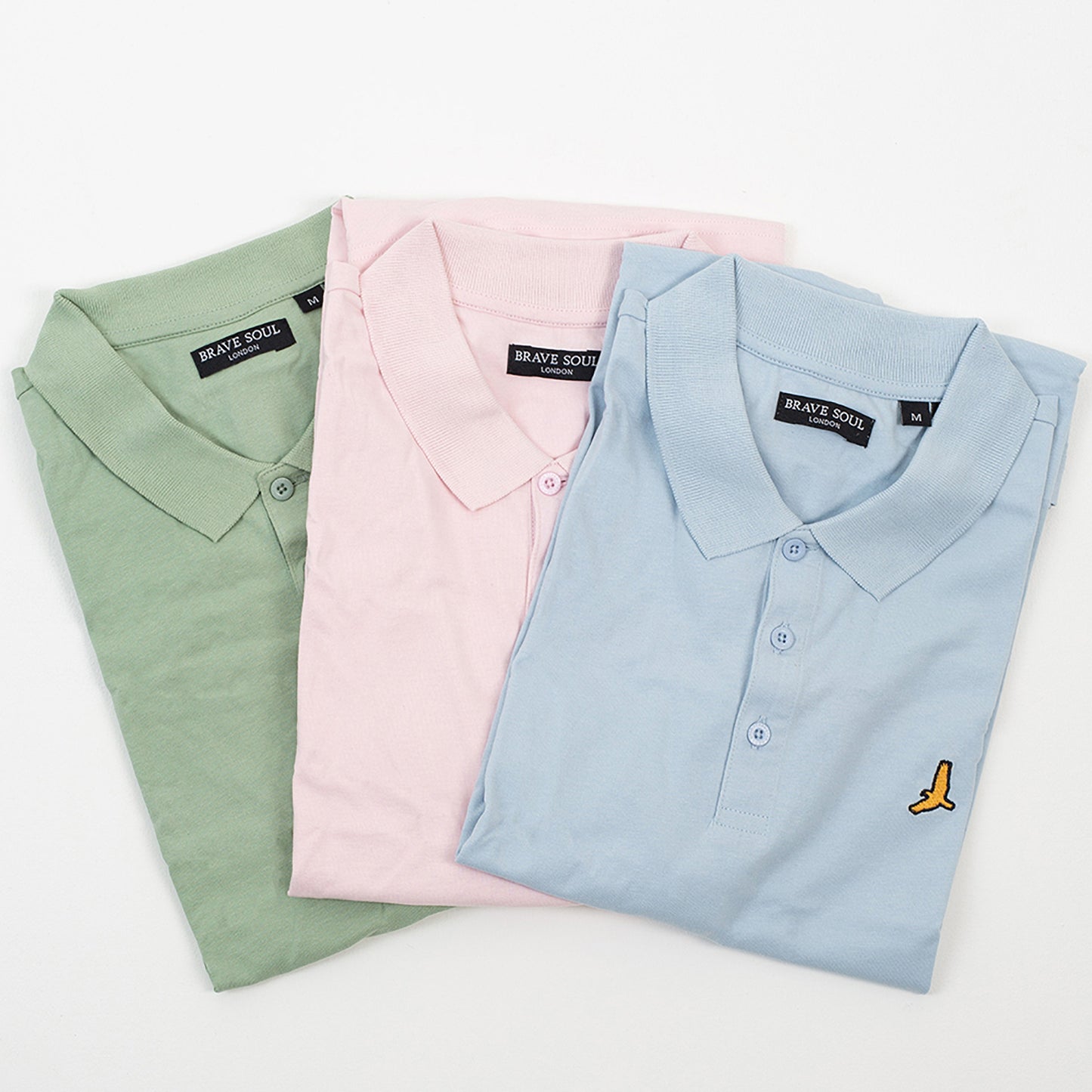 Brave Soul Baby Blue 3 Pack Cotton Jersey Polo Shirts - Baby Blue Image 1