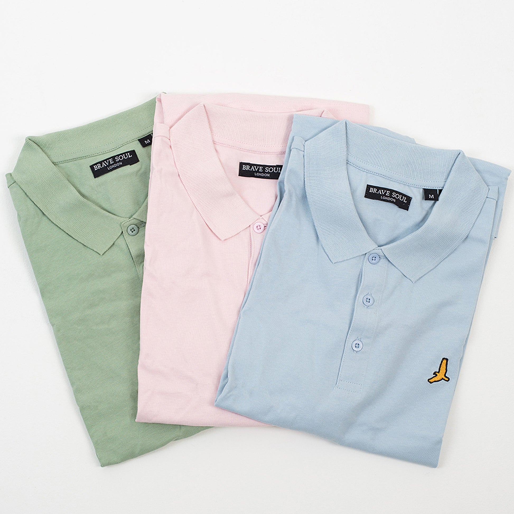Brave Soul Baby Blue 3 Pack Cotton Jersey Polo Shirts - Baby Blue Image 1