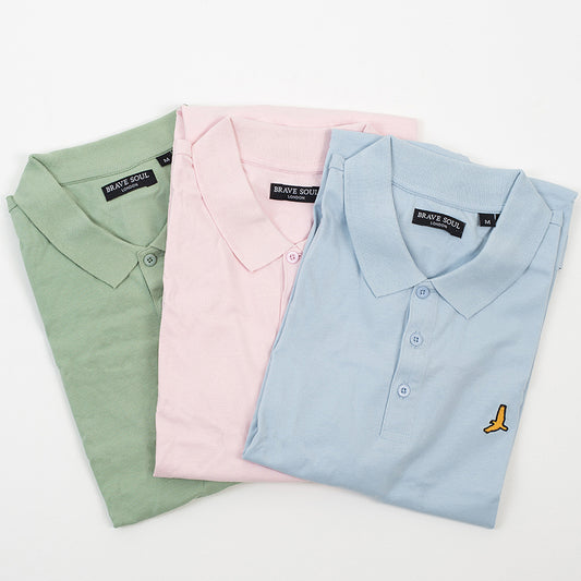 Brave Soul Baby Blue 3 Pack Cotton Jersey Polo Shirts - Baby Blue Image 1