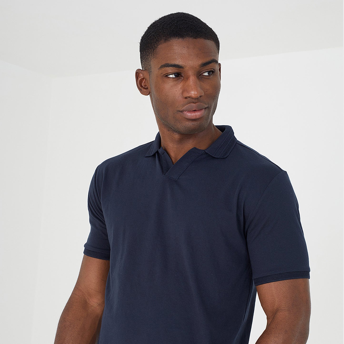 Brave Soul Navy Short Sleeve Jacquard Trim Polo Shirt - Navy Image 1