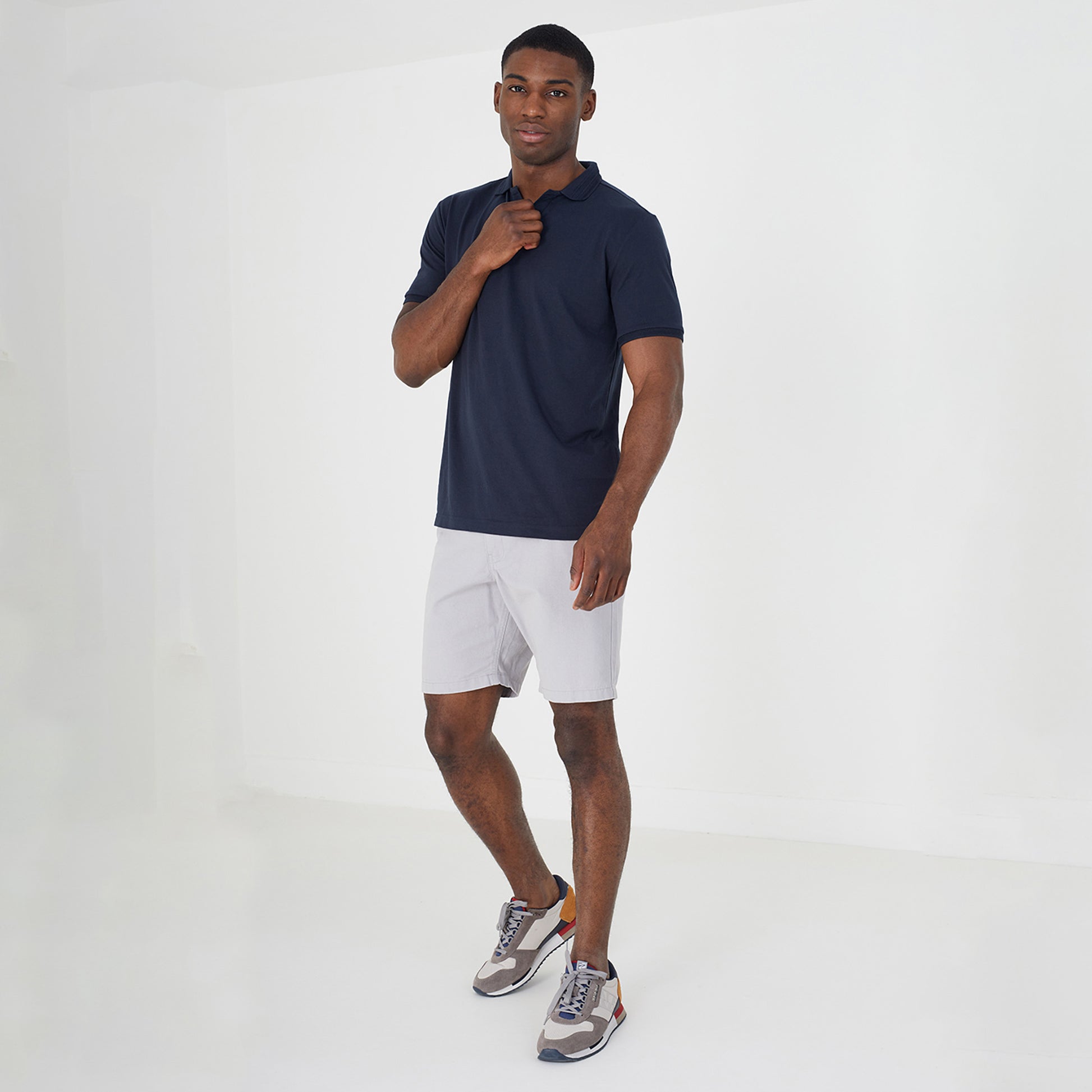 Brave Soul Navy Short Sleeve Jacquard Trim Polo Shirt - Navy Image 3