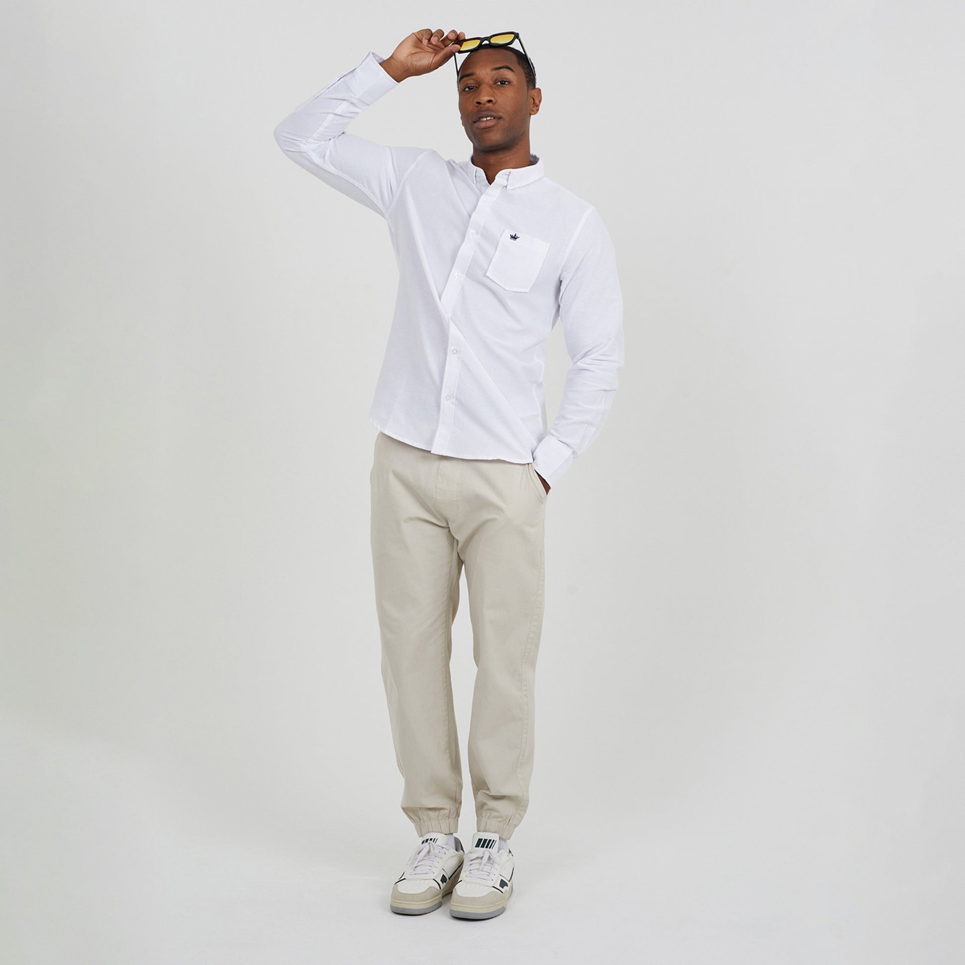 Brave Soul White Cotton Long Sleeve Oxford Shirt - White Image 3