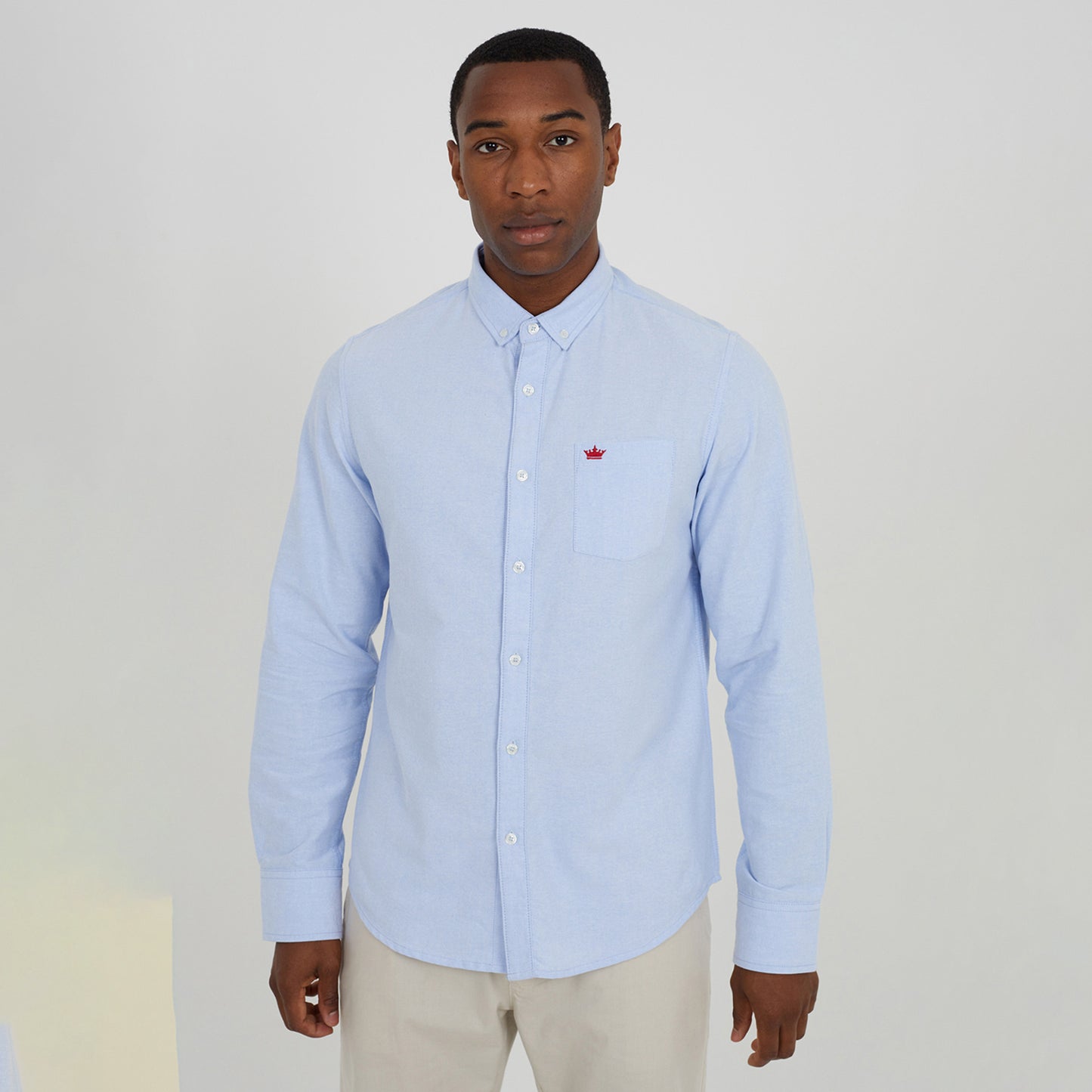 Brave Soul Light Blue Cotton Long Sleeve Oxford Shirt - Light Blue Image 1
