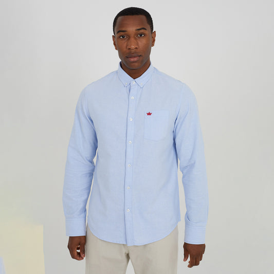 Brave Soul Light Blue Cotton Long Sleeve Oxford Shirt - Light Blue Image 1