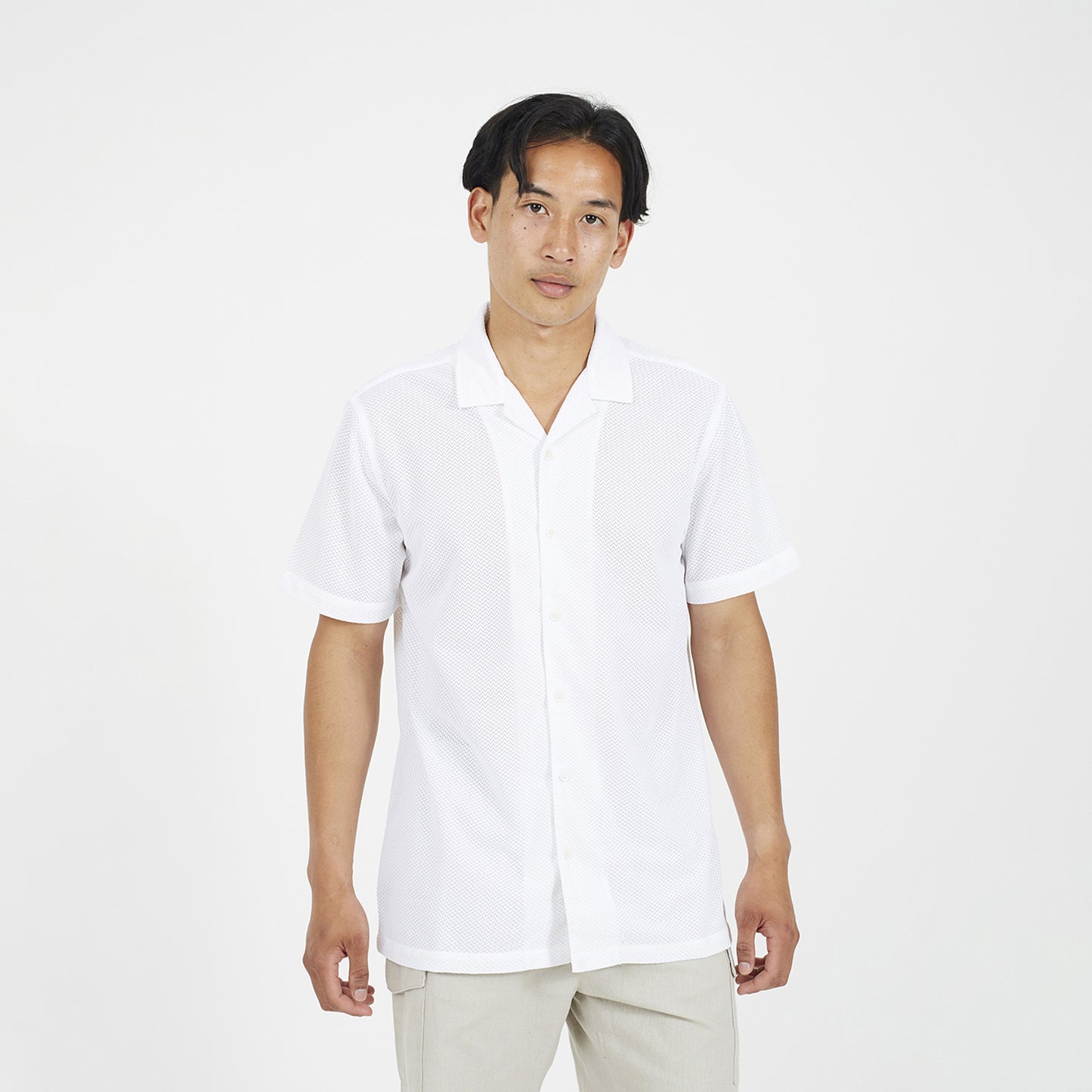 Brave Soul Off White Revere Collar Short Sleeve Shirt - Off White Image 1