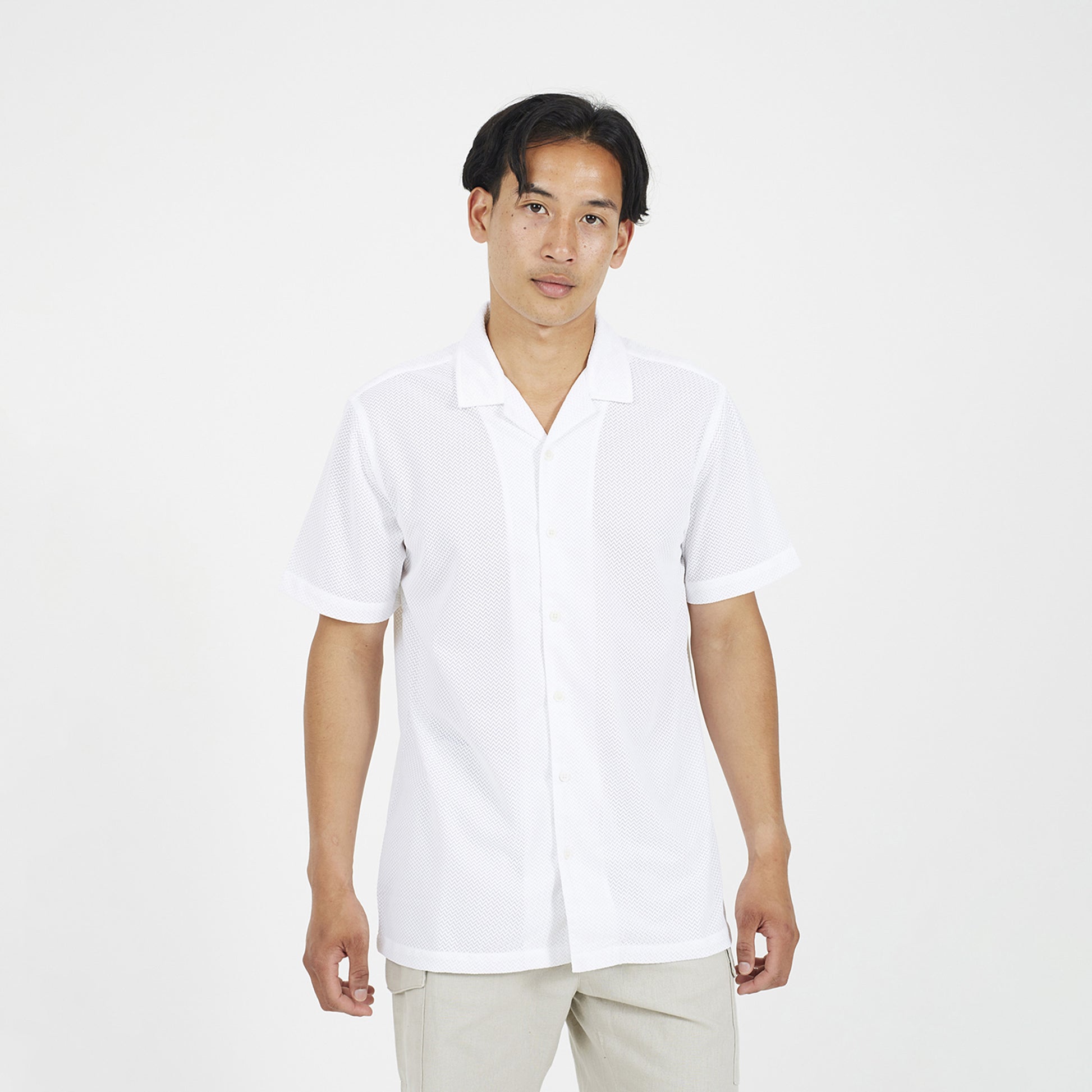 Brave Soul Off White Revere Collar Short Sleeve Shirt - Off White Image 1
