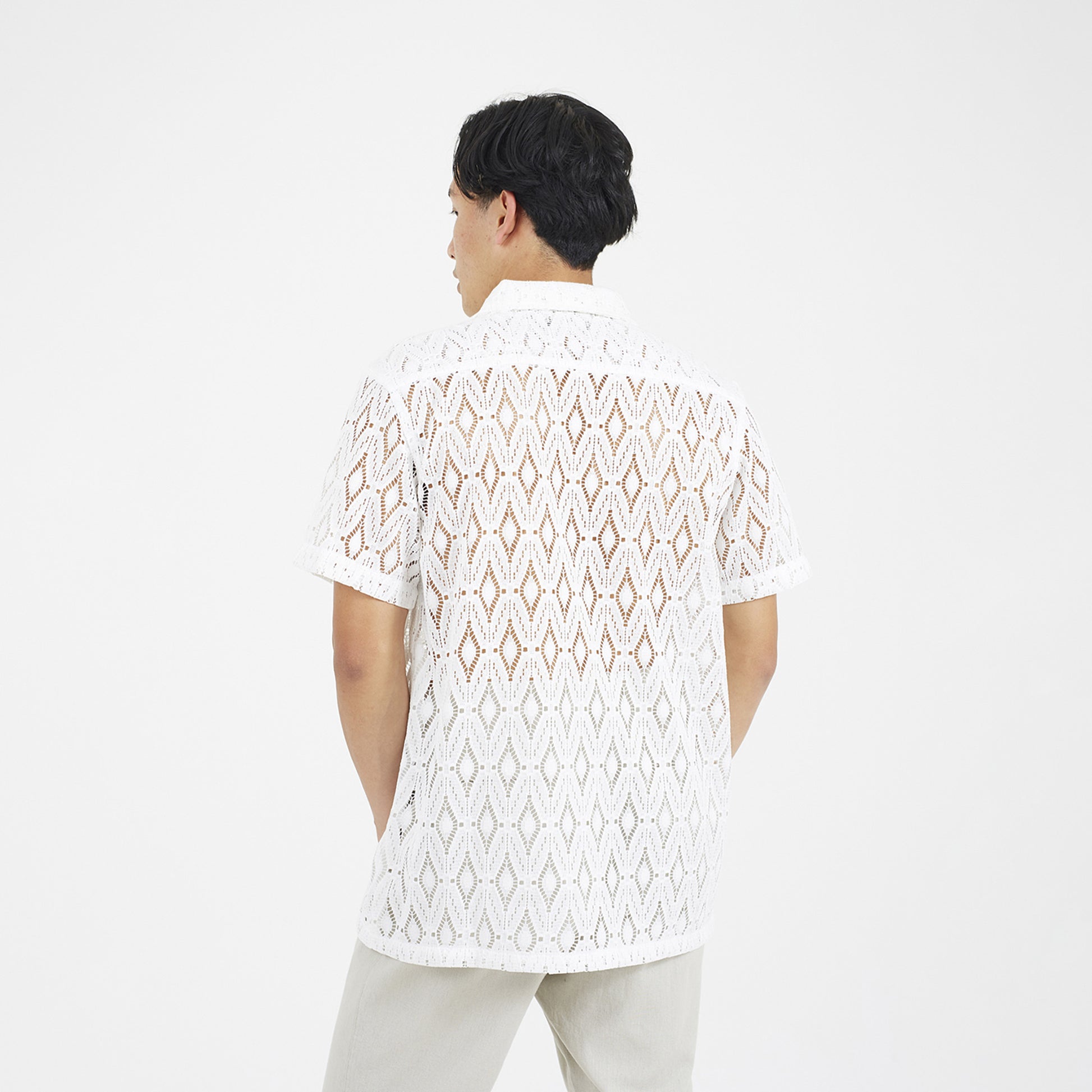 Brave Soul White Geometric Crochet Short Sleeve Shirt - White Image 2