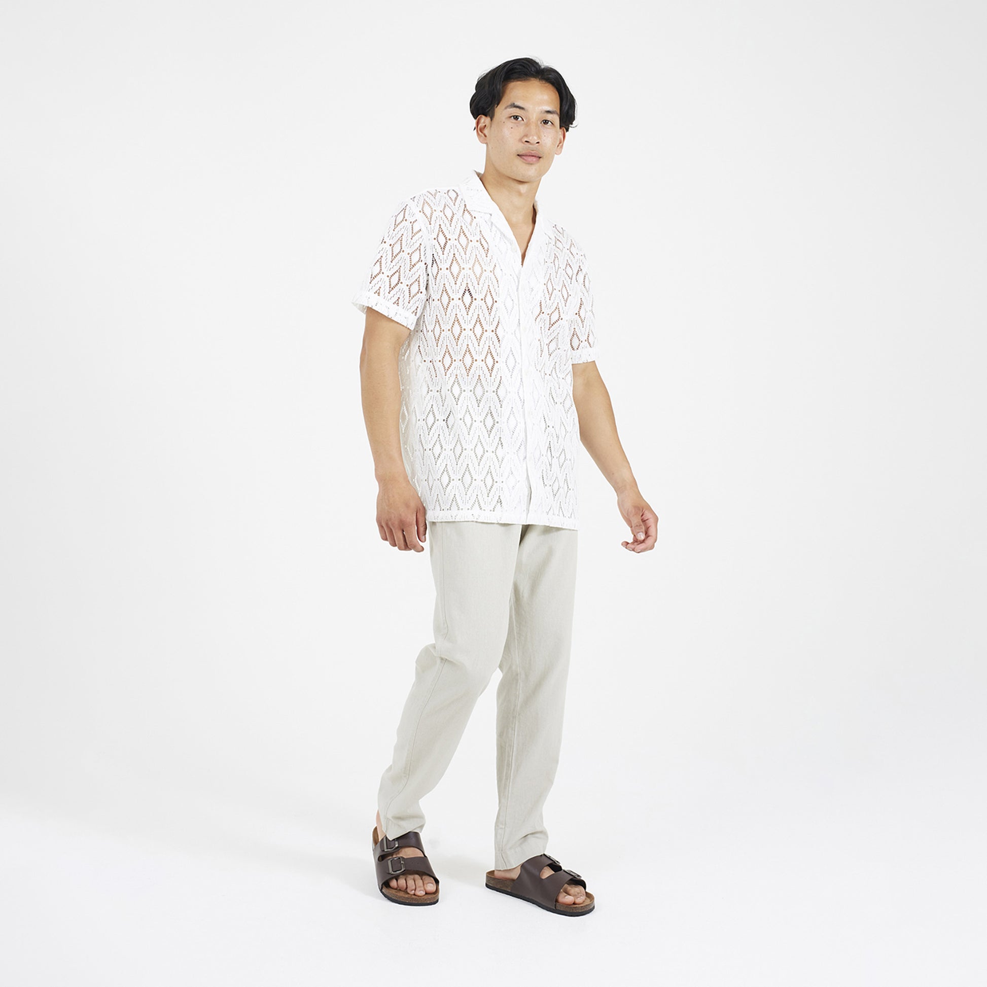 Brave Soul White Geometric Crochet Short Sleeve Shirt - White Image 3
