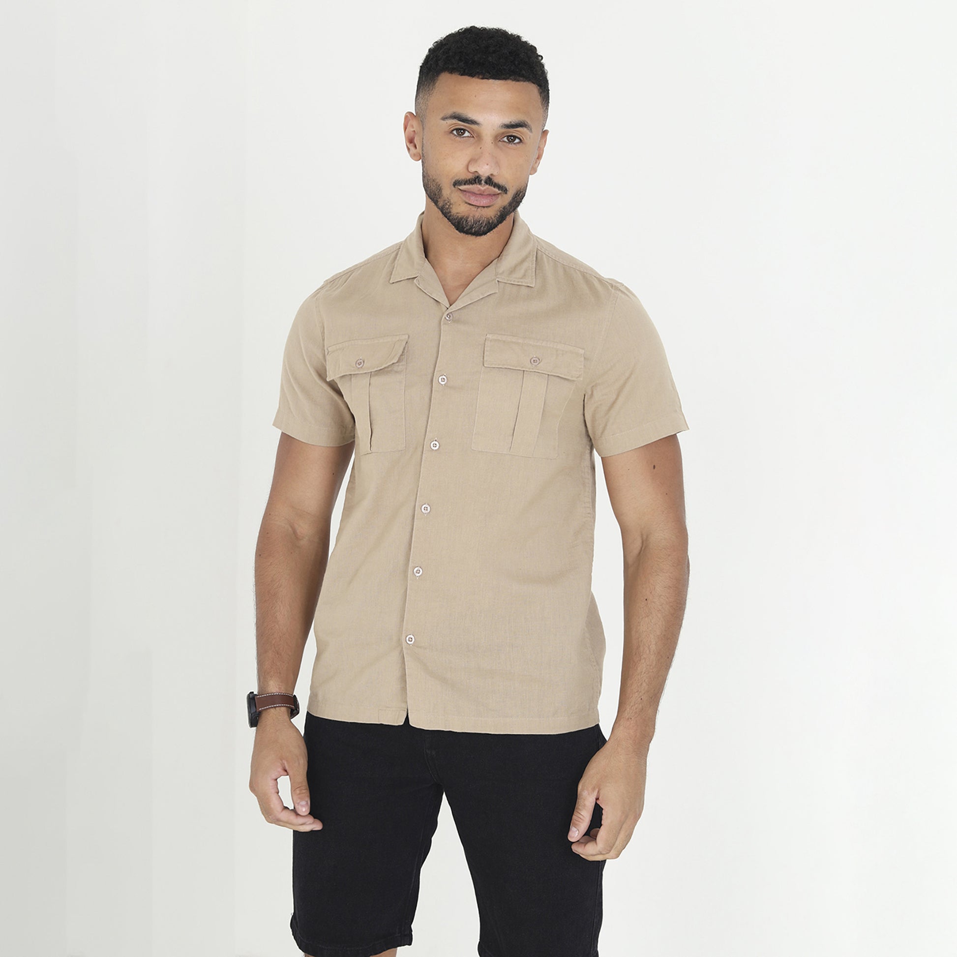 Brave Soul Stone Short Sleeve Shirt - Stone Image 1