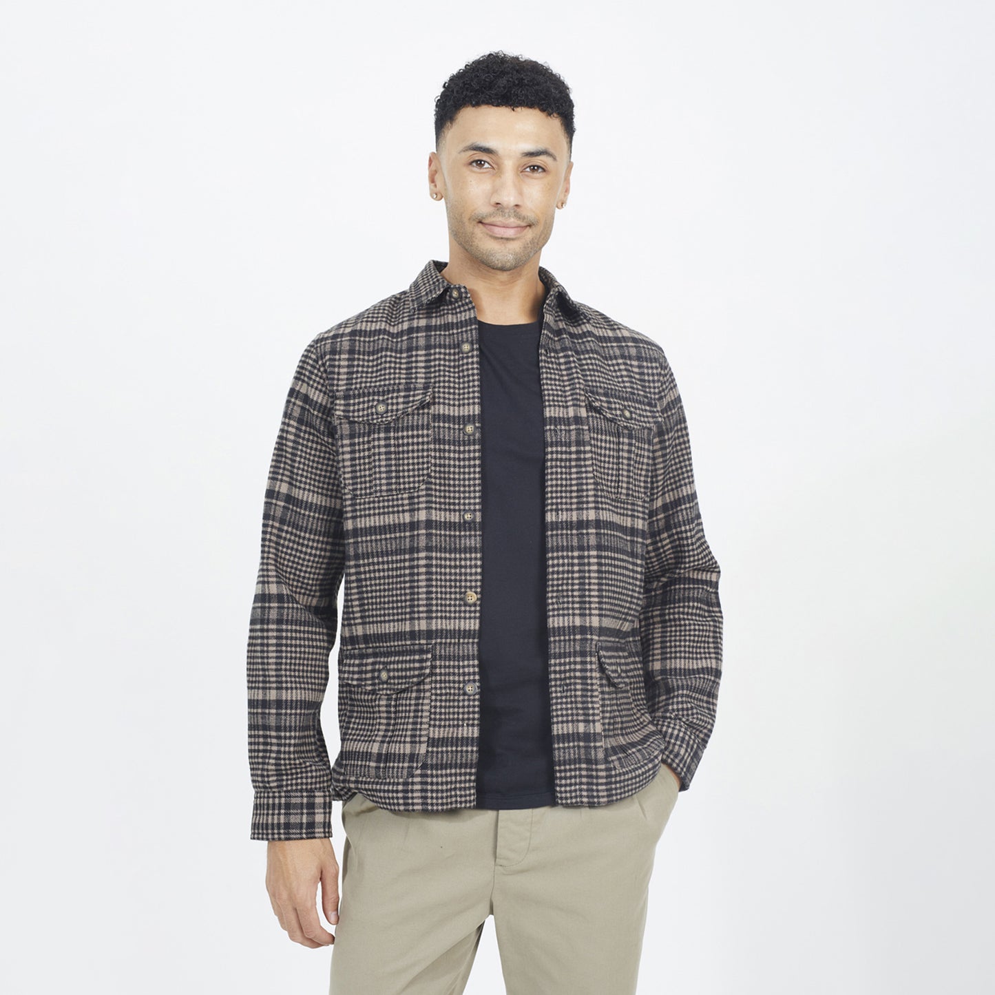 Brave Soul Black Cotton Blend Long Sleeve Check Shirt - Black Image 1