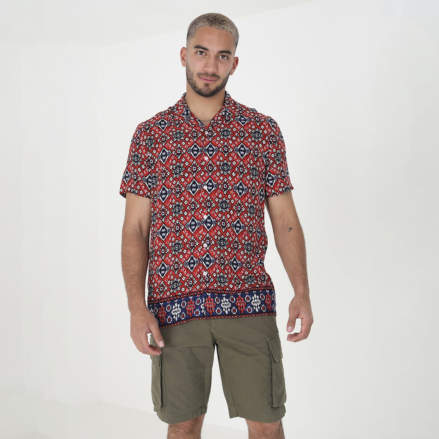 Brave Soul Red Revere Collar Print Shirt - Red Image 1