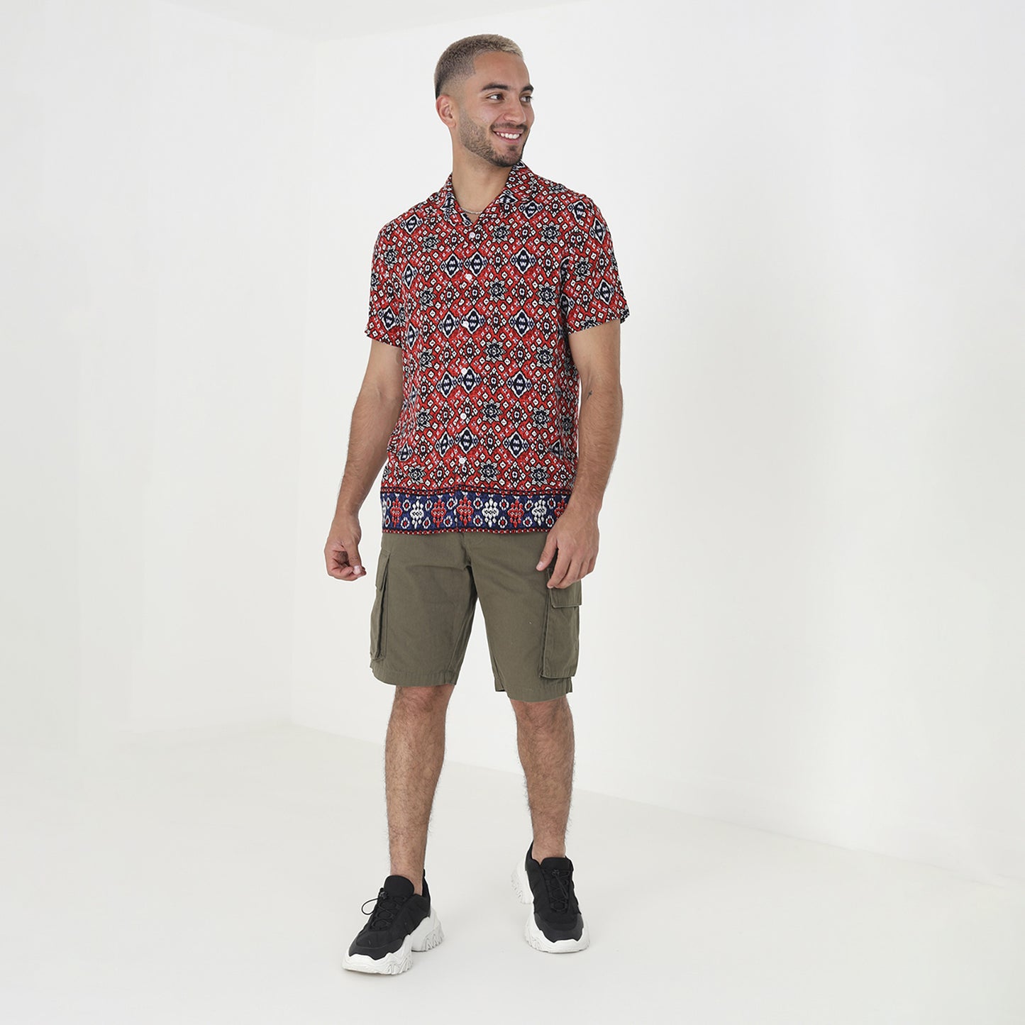 Brave Soul Red Revere Collar Print Shirt - Red Image 3