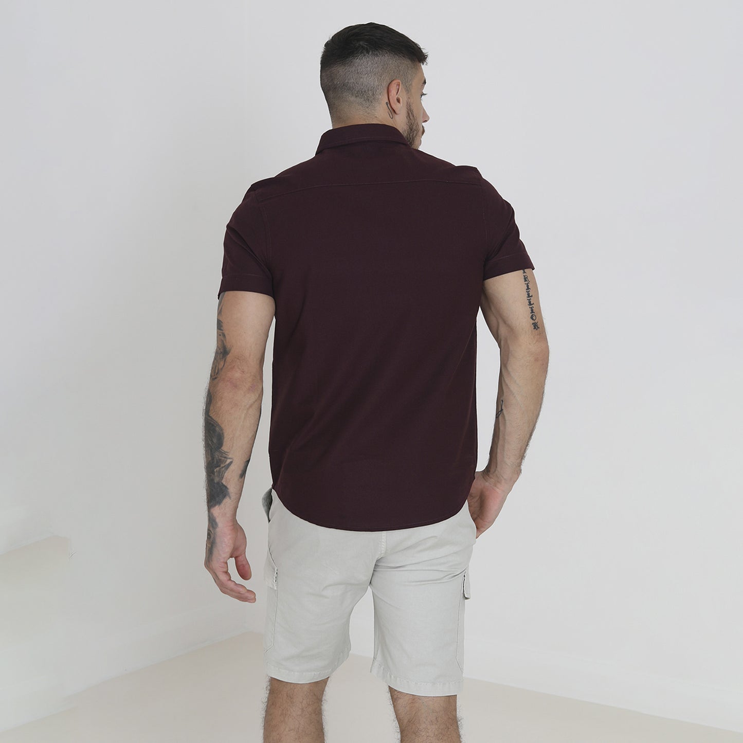 Brave Soul Burgundy Cotton Oxford Short Sleeve Shirt - Burgundy Image 2