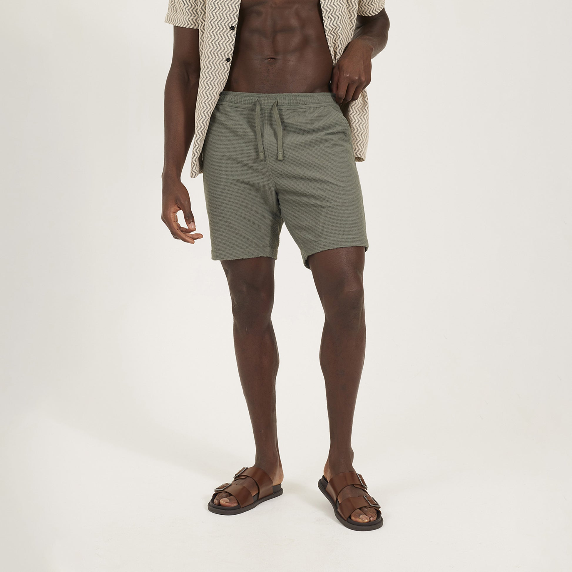 Brave Soul Pale Green Seersucker Shorts - Pale Green Image 1