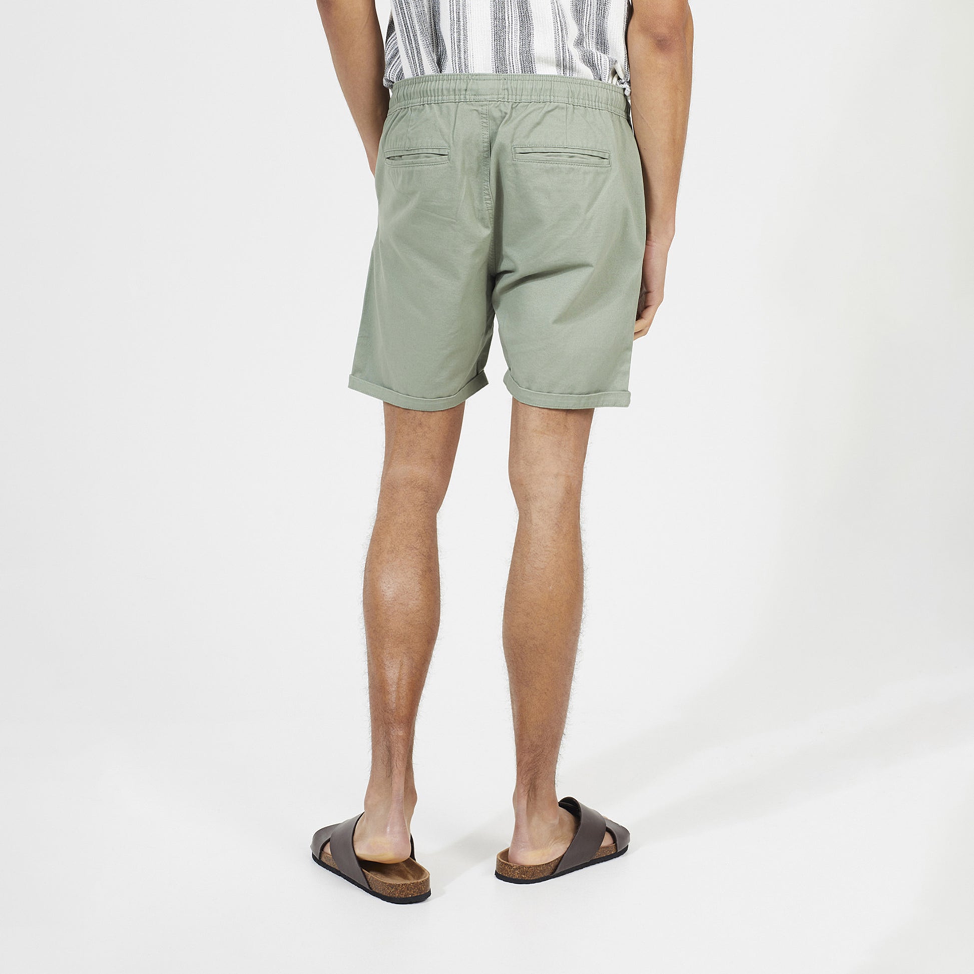 Brave Soul Pale Green Cotton Chino Shorts with Turn Up Hem - Pale Green Image 2