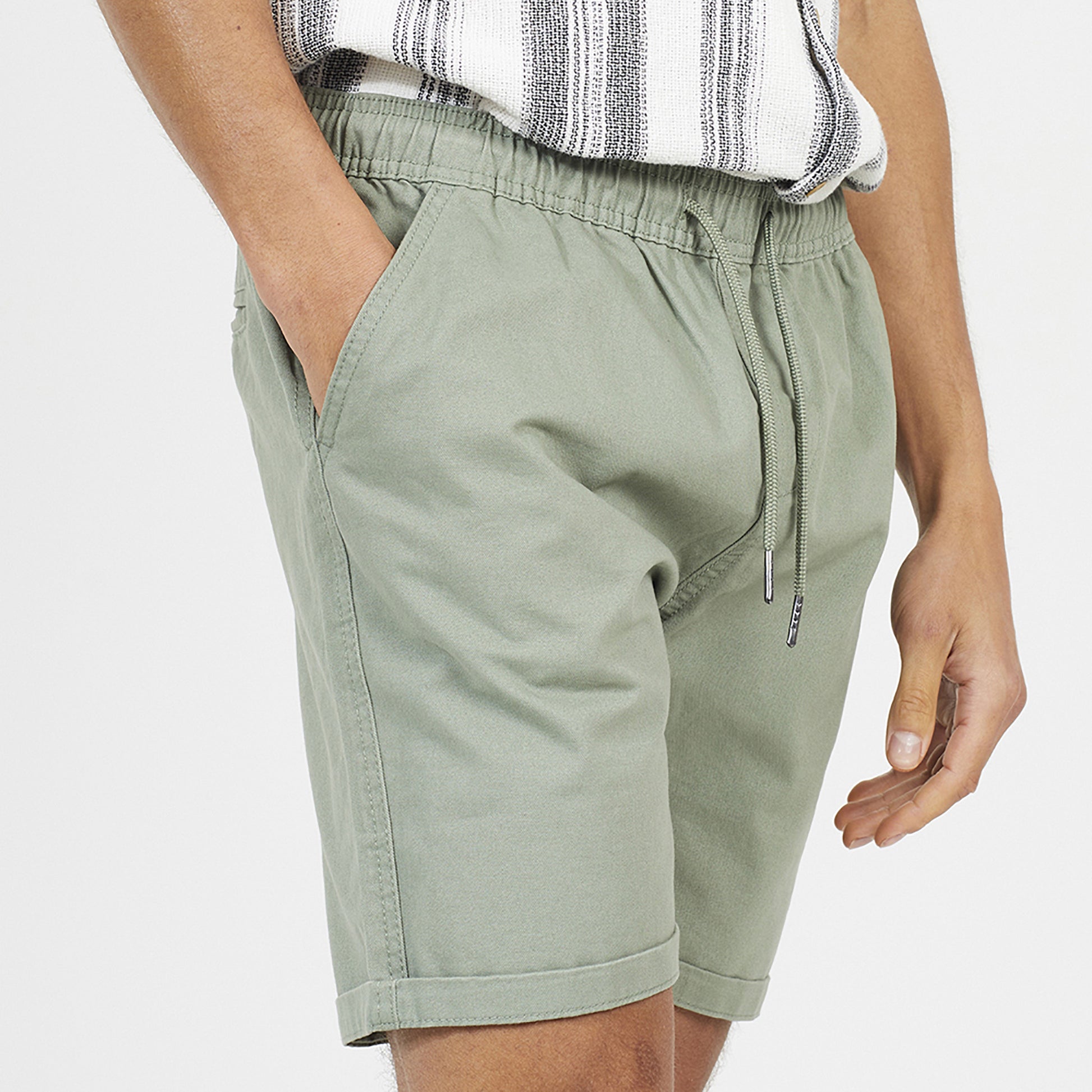 Brave Soul Pale Green Cotton Chino Shorts with Turn Up Hem - Pale Green Image 4