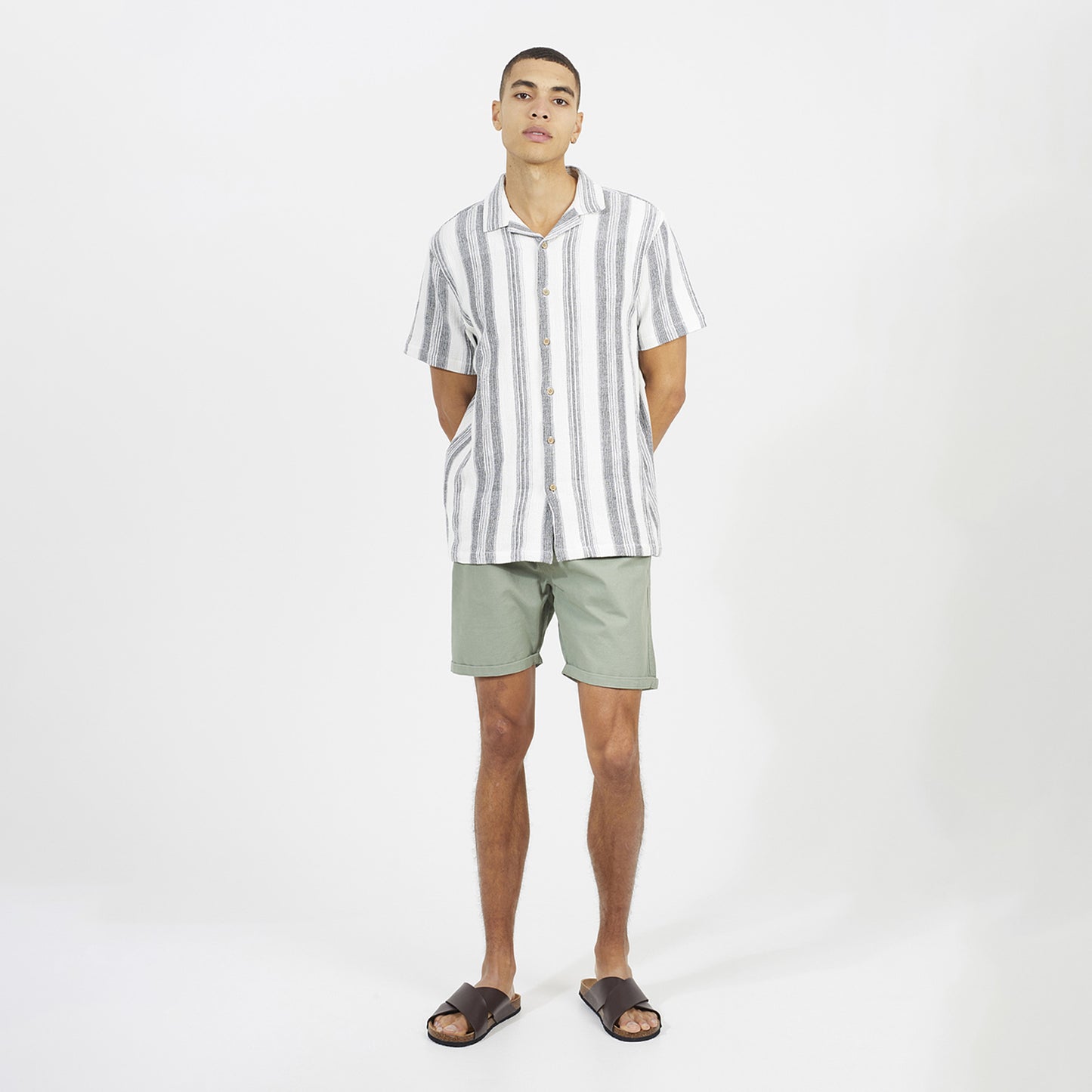 Brave Soul Pale Green Cotton Chino Shorts with Turn Up Hem - Pale Green Image 3