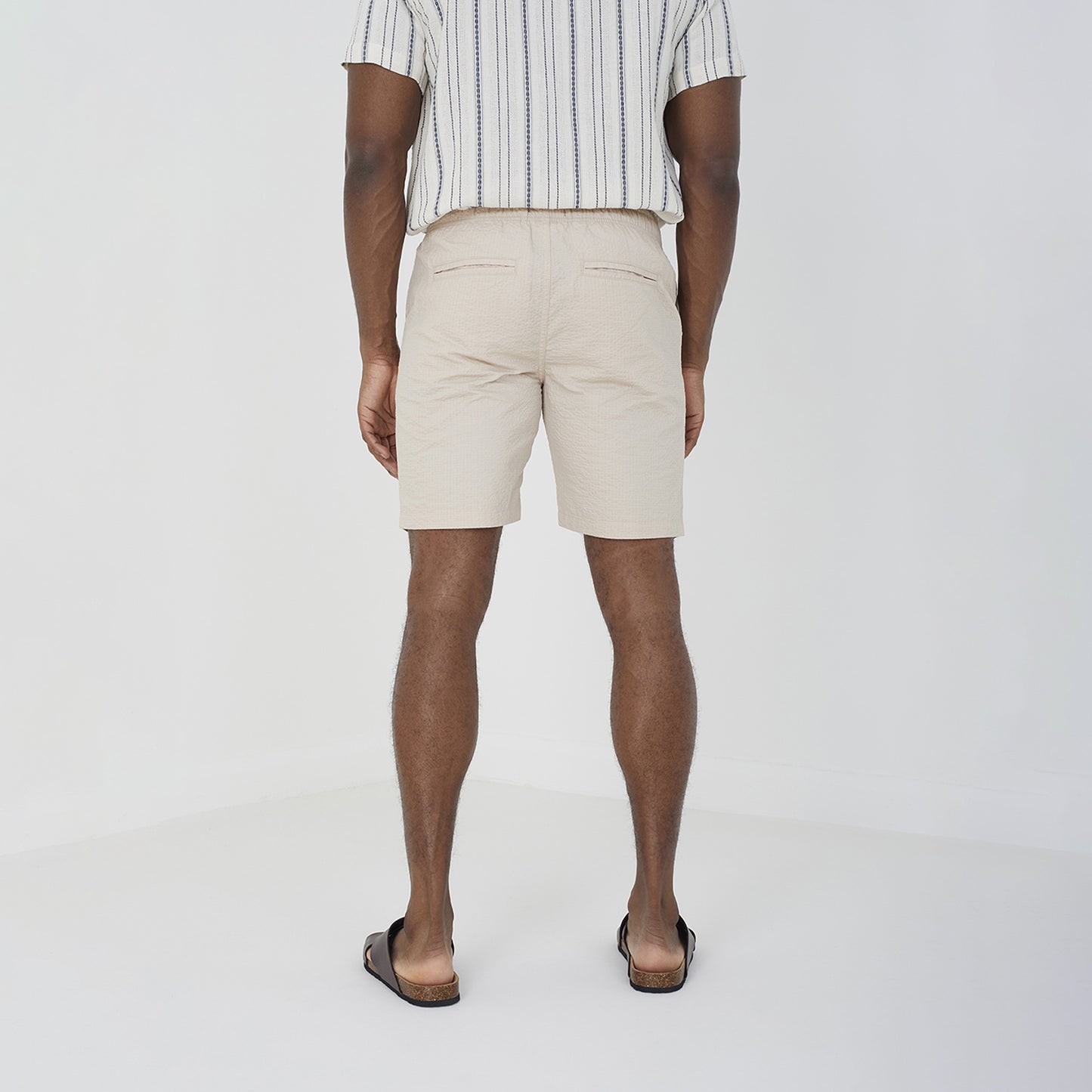 Brave Soul Stone Cotton Seersucker Shorts - Stone Image 2