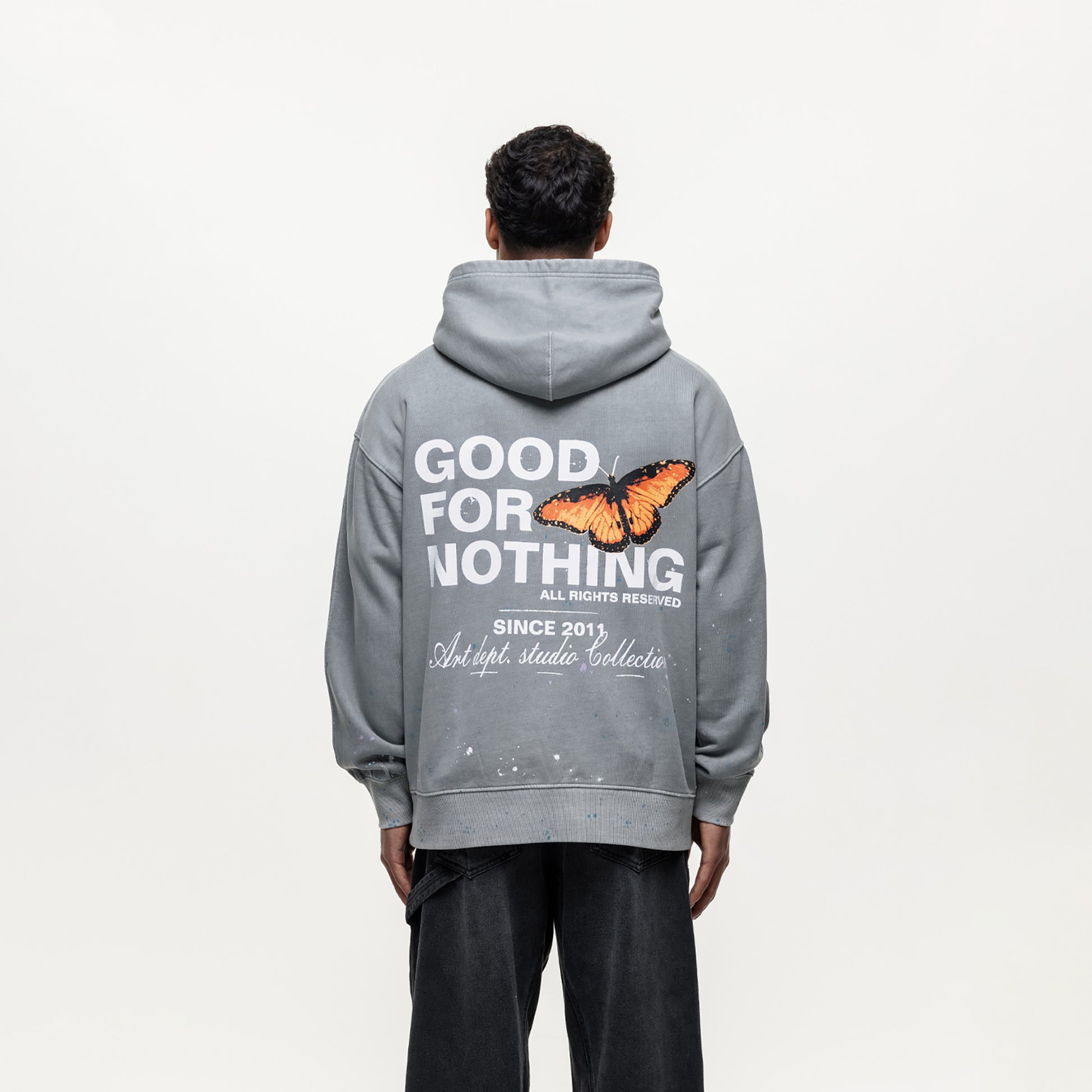 Good For Nothing Grey Splatter Detail Hoodie - Grey Image 2