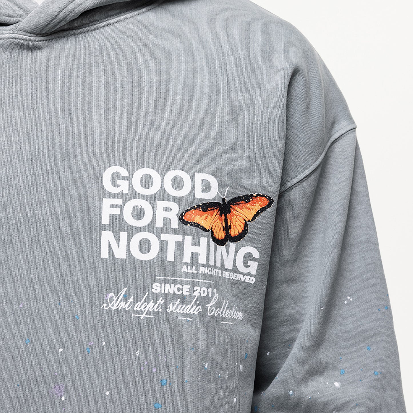 Good For Nothing Grey Splatter Detail Hoodie - Grey Image 3