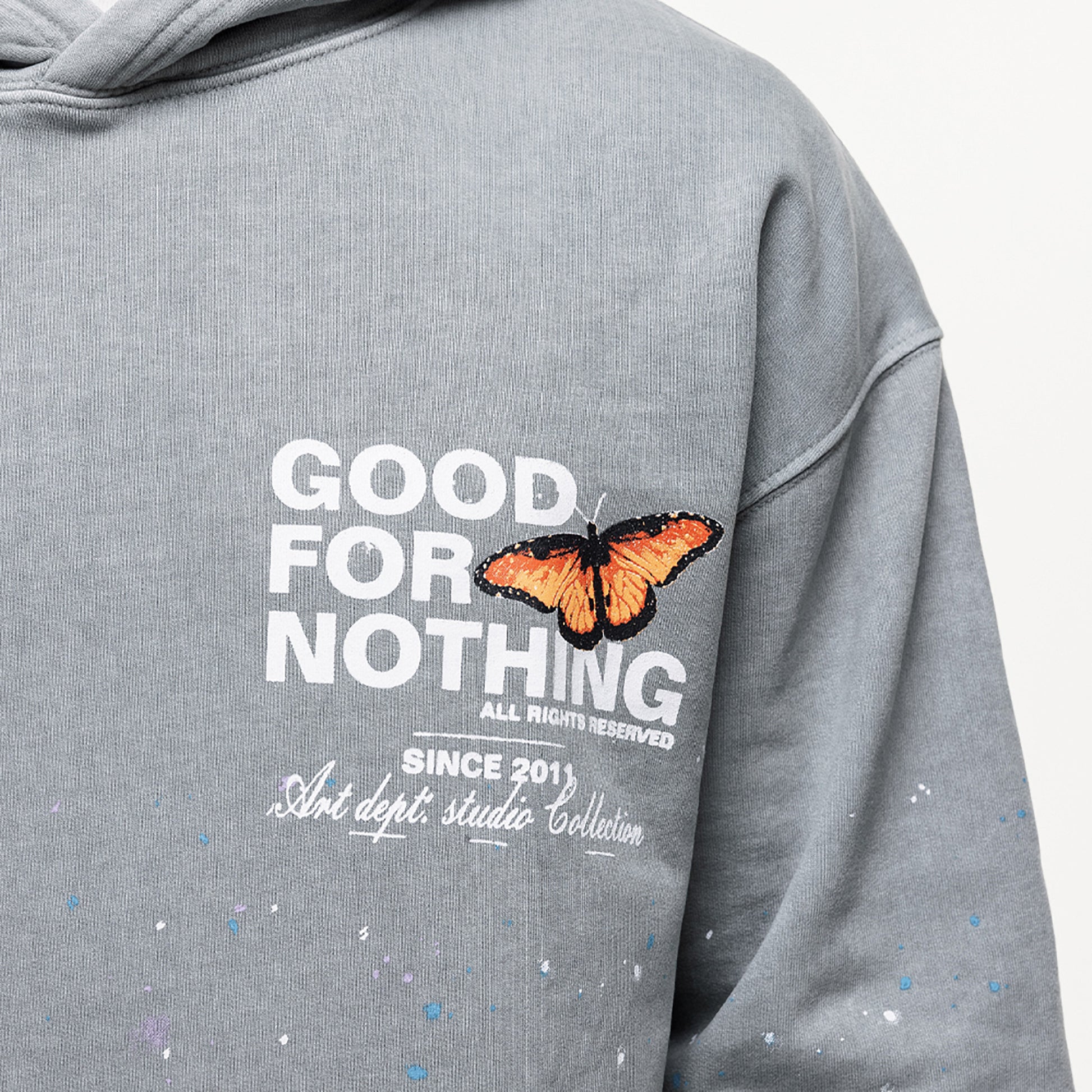 Good For Nothing Grey Splatter Detail Hoodie - Grey Image 3