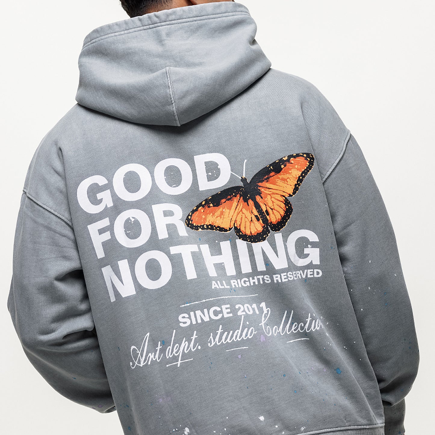 Good For Nothing Grey Splatter Detail Hoodie - Grey Image 4