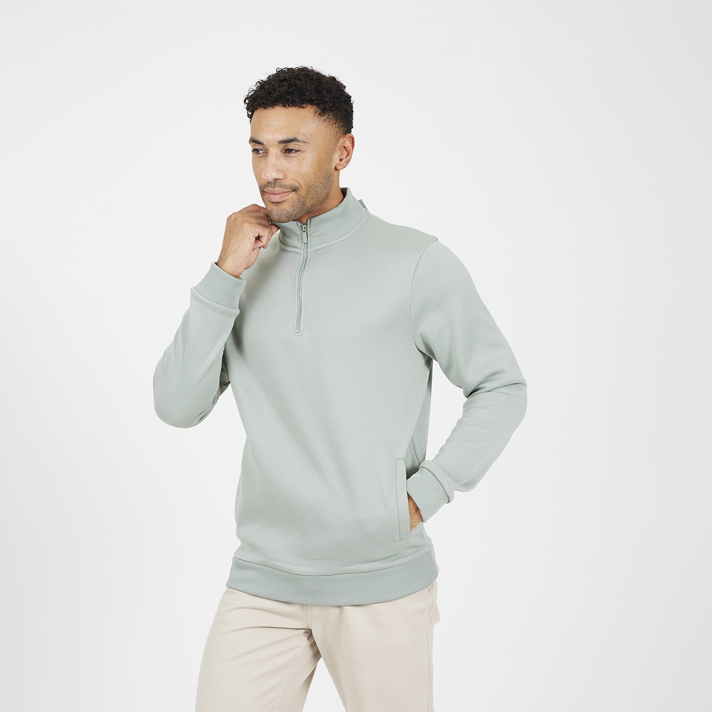 Brave Soul Green Funnel Neck 1/4 Zip Sweatshirt - Green Image 1