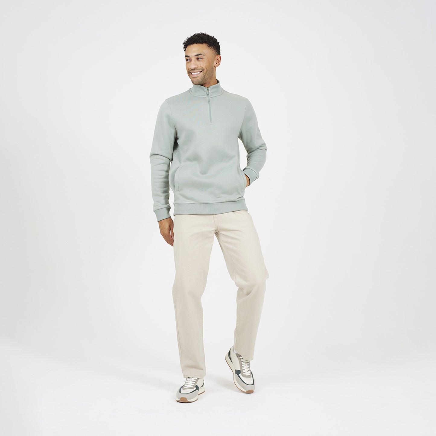 Brave Soul Green Funnel Neck 1/4 Zip Sweatshirt - Green Image 3