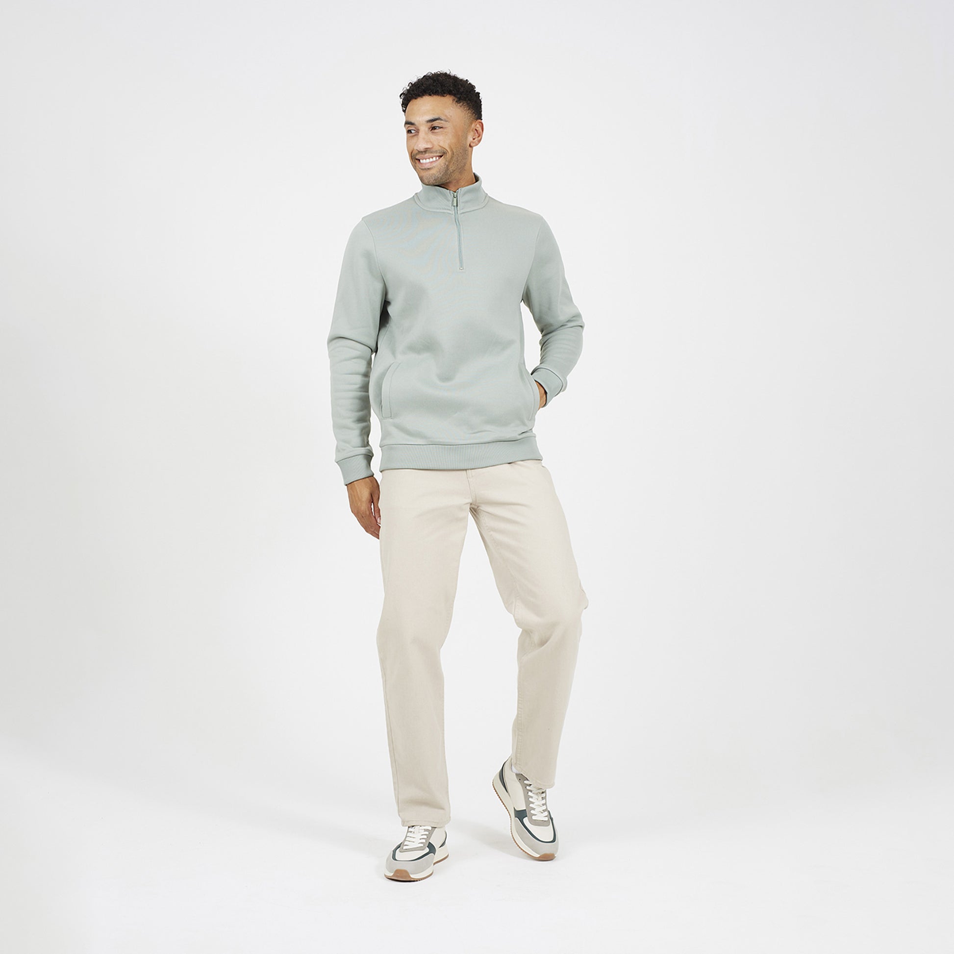 Brave Soul Green Funnel Neck 1/4 Zip Sweatshirt - Green Image 3