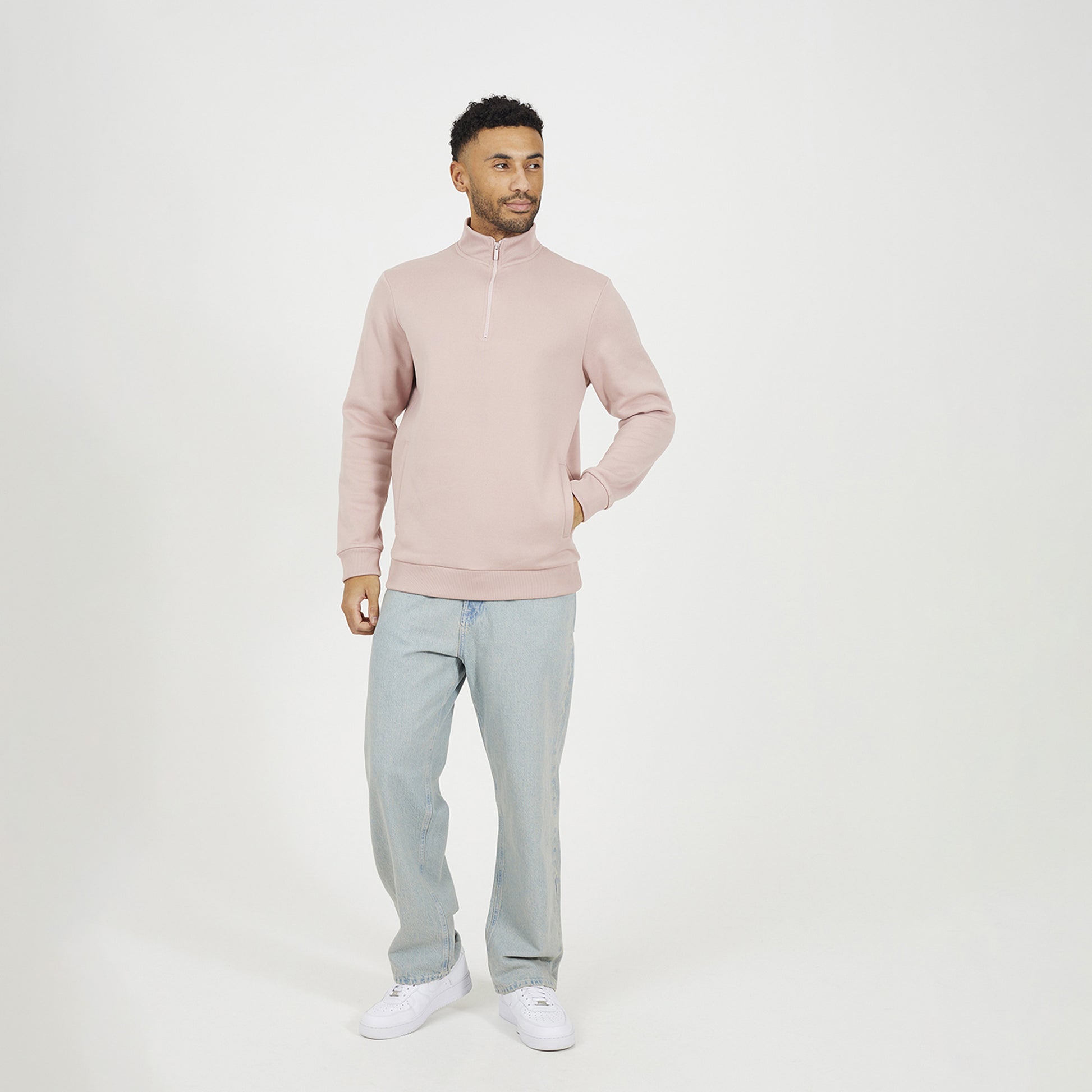 Brave Soul Pink Funnel Neck 1/4 Zip Sweatshirt - Pink Image 3