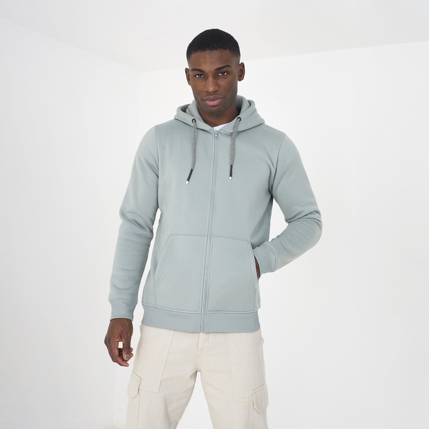 Brave Soul Light Green Zip Through Hoodie - Light Green Image 1