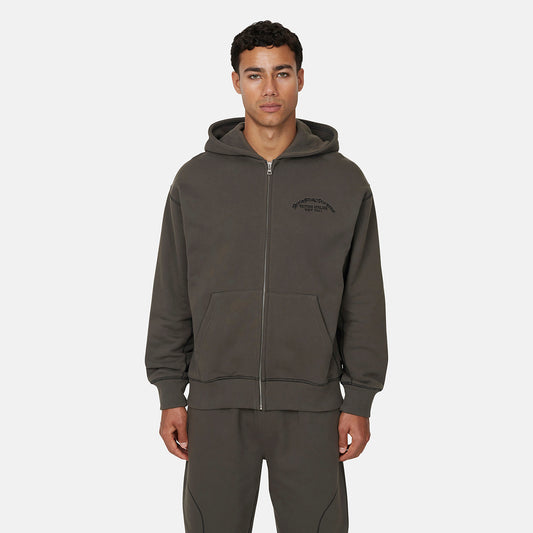 Good For Nothing  Dark Grey Coverlock Stitching Zip Through Hoodie - Dark Grey Image 1