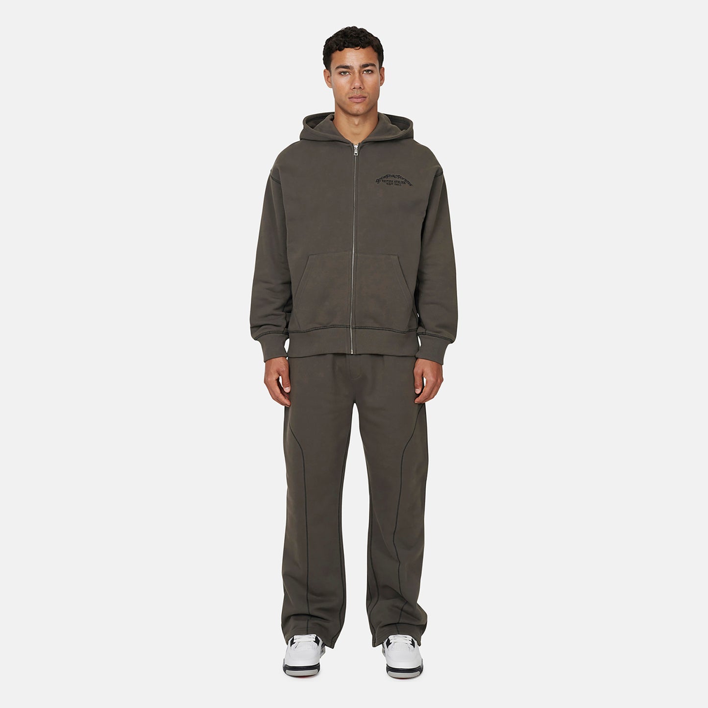 Good For Nothing  Dark Grey Coverlock Stitching Zip Through Hoodie - Dark Grey Image 4