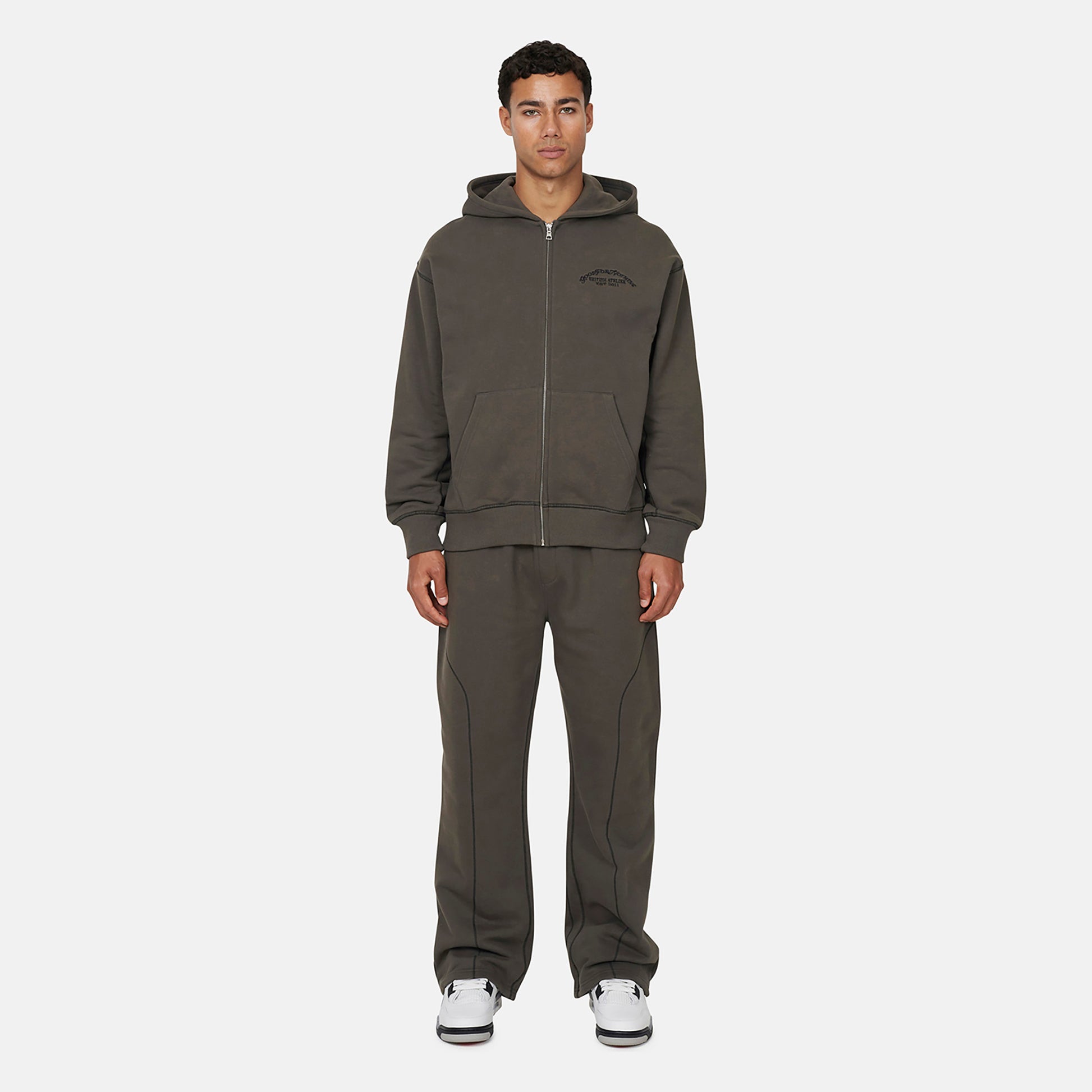 Good For Nothing  Dark Grey Coverlock Stitching Zip Through Hoodie - Dark Grey Image 4