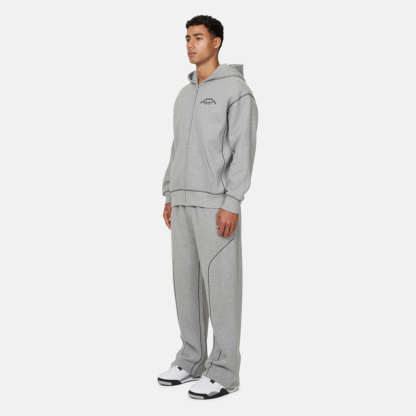 Good For Nothing  Grey Coverlock Stitching Zip Through Hoodie - Grey Image 2