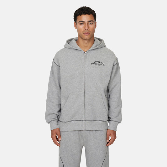 Good For Nothing  Grey Coverlock Stitching Zip Through Hoodie - Grey Image 1