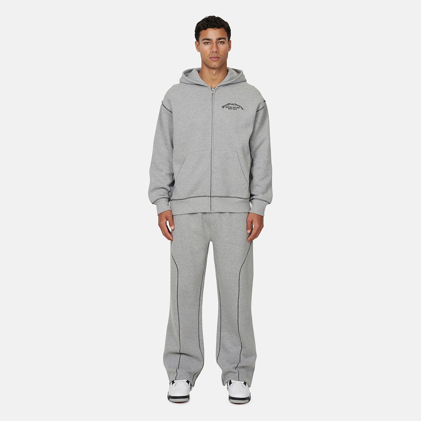 Good For Nothing  Grey Coverlock Stitching Zip Through Hoodie - Grey Image 4