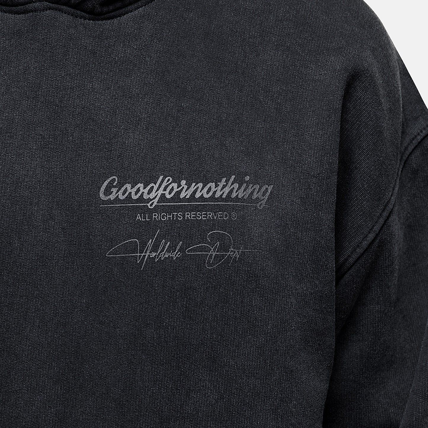 Good For Nothing Black Oversized Graphic Back Print Overhead Hoody - Black Image 3