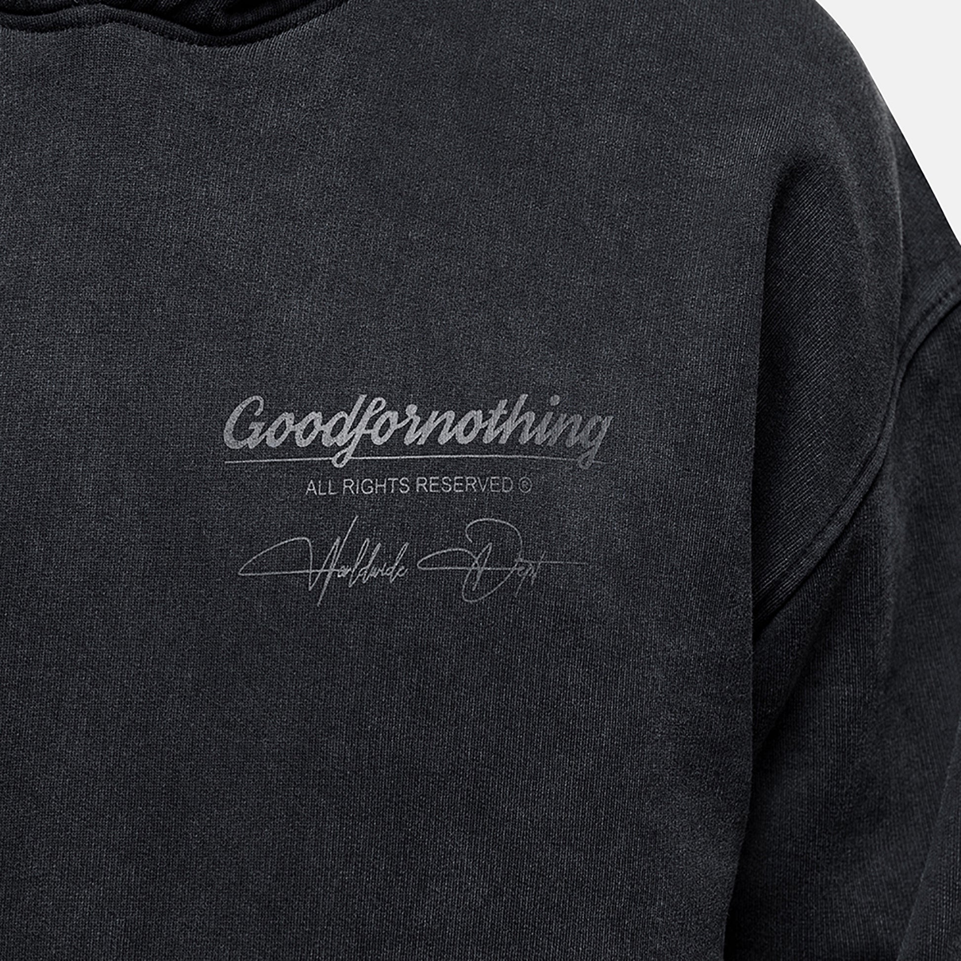 Good For Nothing Black Oversized Graphic Back Print Overhead Hoody - Black Image 3