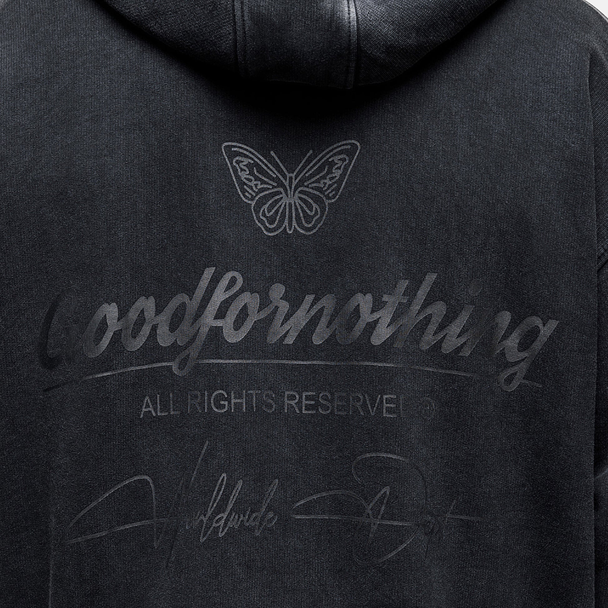 Good For Nothing Black Oversized Graphic Back Print Overhead Hoody - Black Image 5