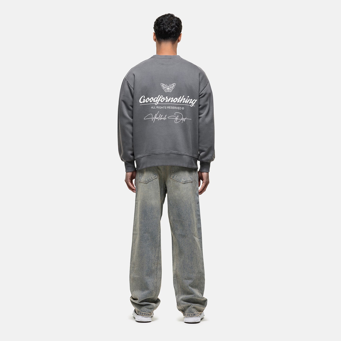 Good For Nothing Grey Graphic Back Print Crew Neck Sweatshirt - Grey Image 2