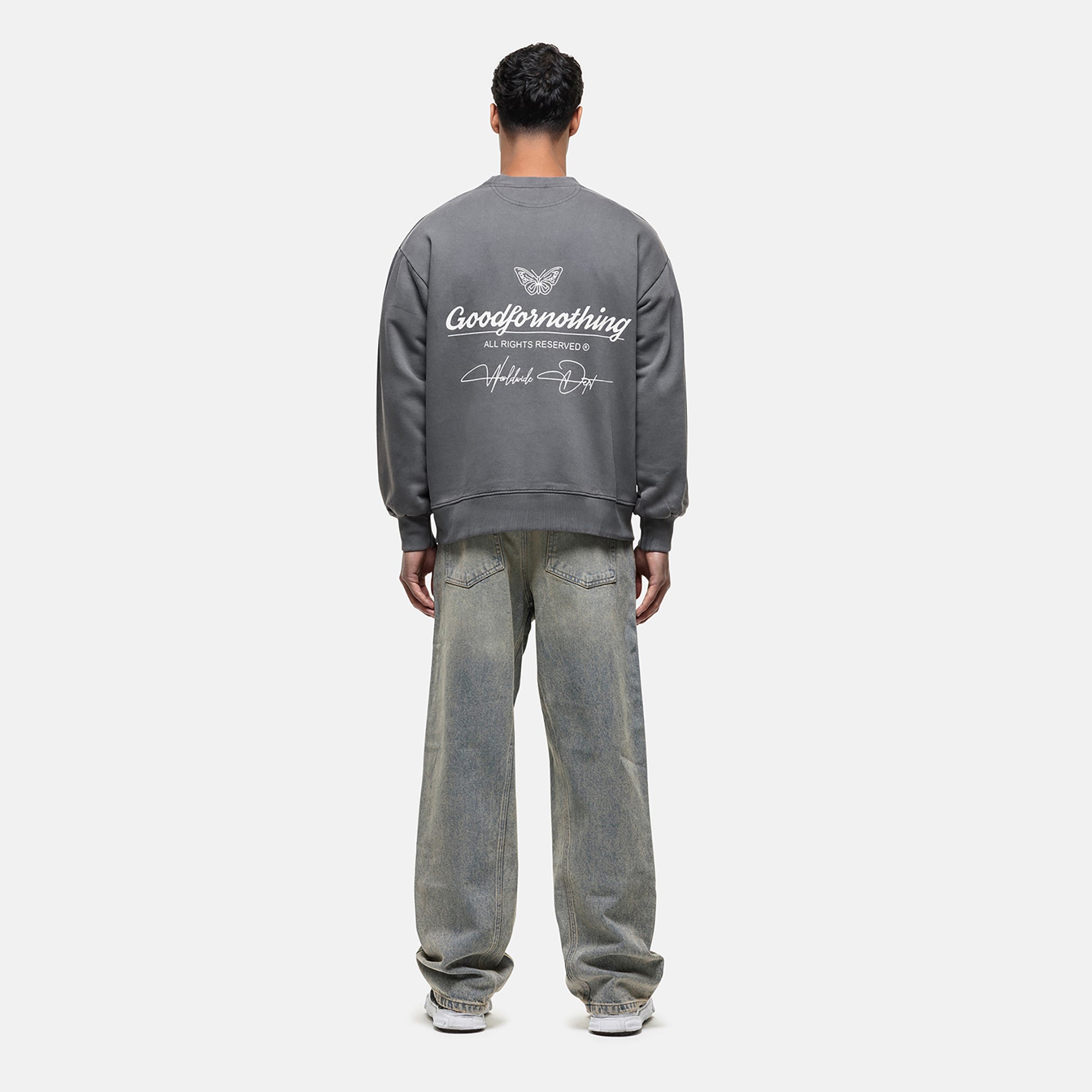 Good For Nothing Grey Graphic Back Print Crew Neck Sweatshirt - Grey Image 2