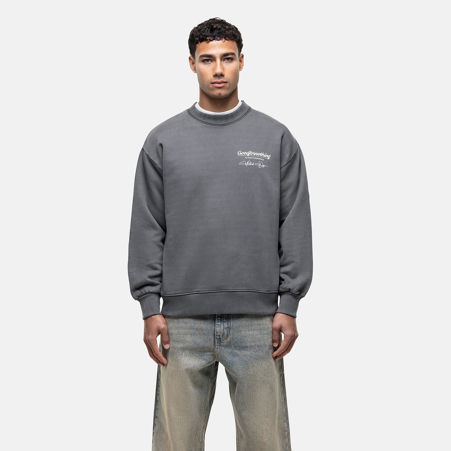 Good For Nothing Grey Graphic Back Print Crew Neck Sweatshirt - Grey Image 1