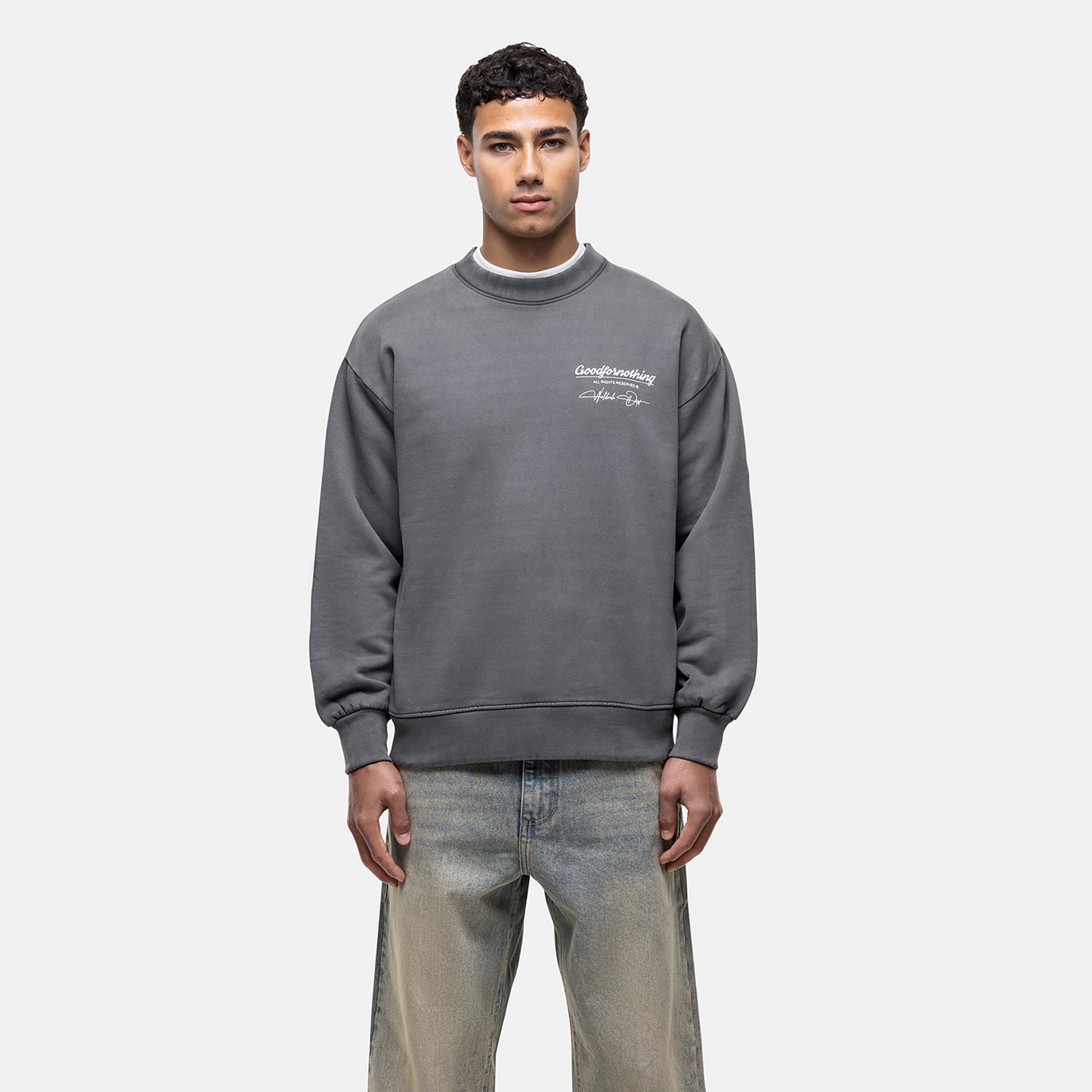 Good For Nothing Grey Graphic Back Print Crew Neck Sweatshirt - Grey Image 1
