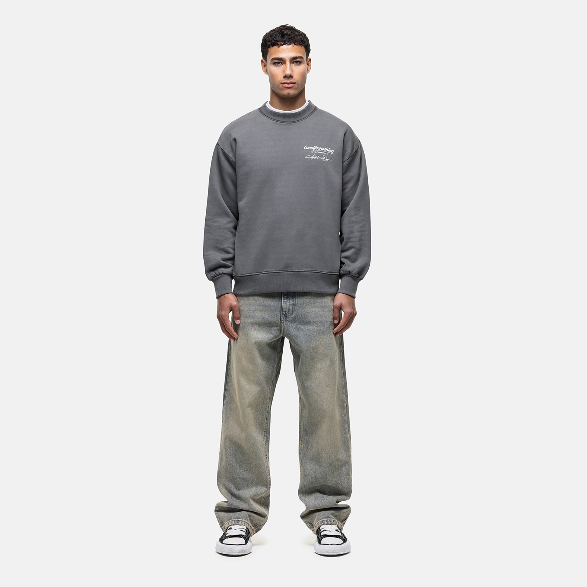 Good For Nothing Grey Graphic Back Print Crew Neck Sweatshirt - Grey Image 4