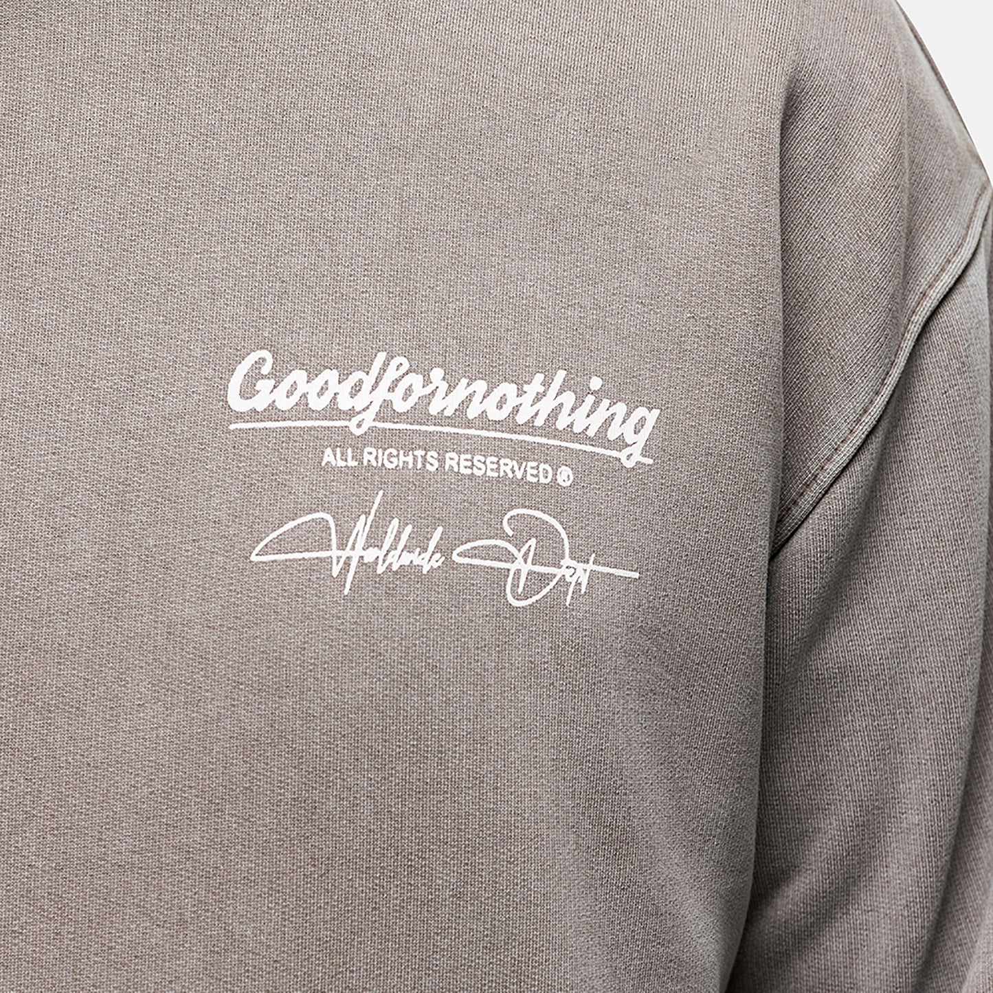 Good For Nothing Taupe Oversized Graphic Back Print Overhead Hoody - Taupe Image 3