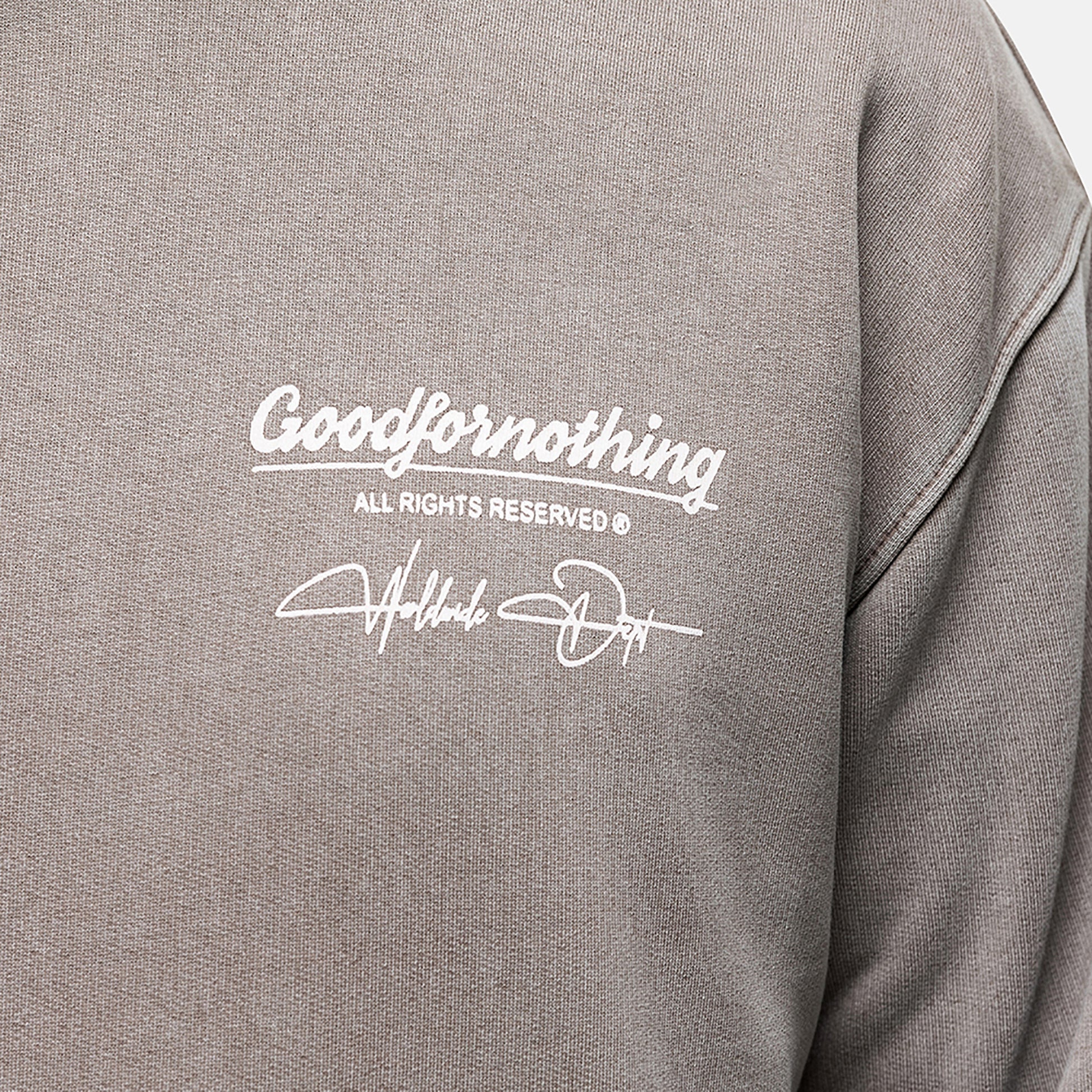 Good For Nothing Taupe Oversized Graphic Back Print Overhead Hoody - Taupe Image 3
